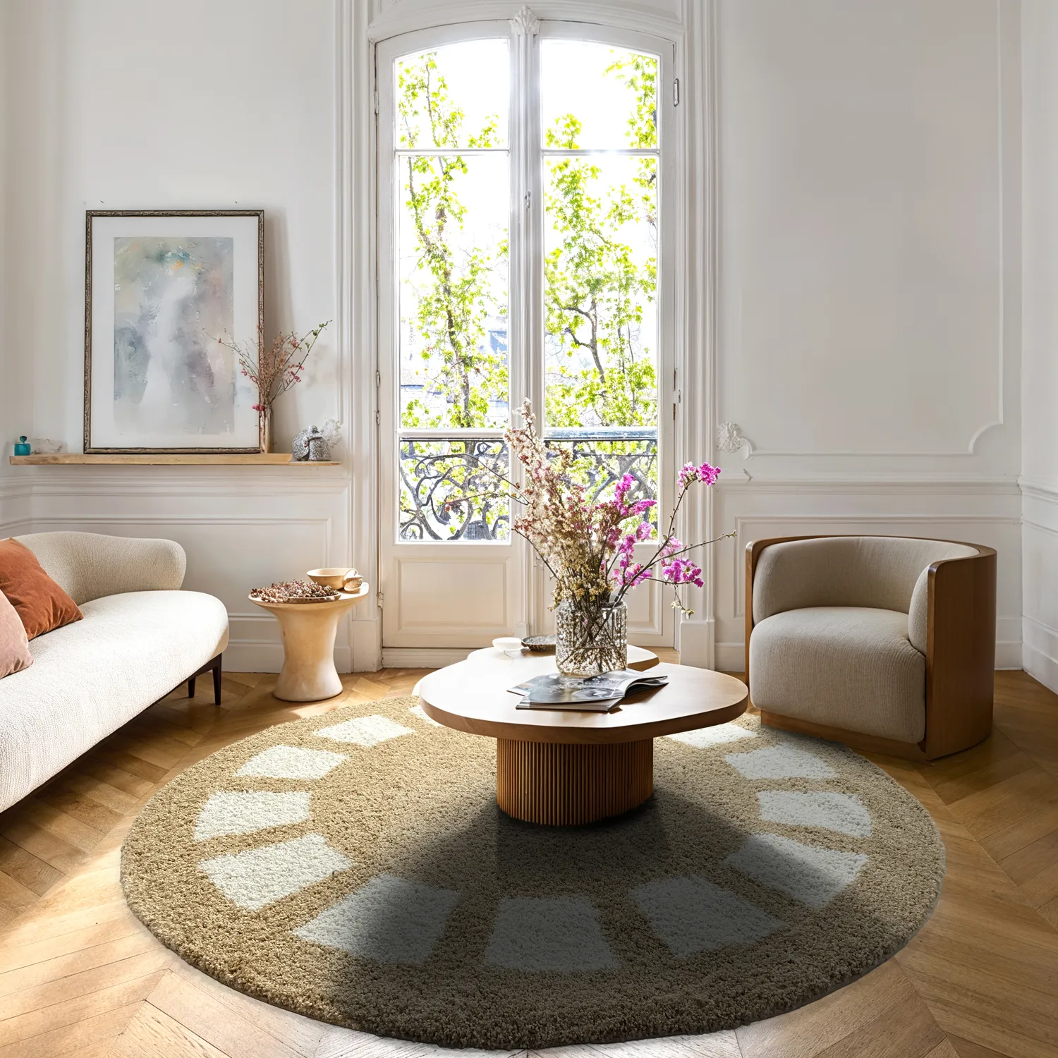 Ronde vloerkleden - Asilah (beige/wit)