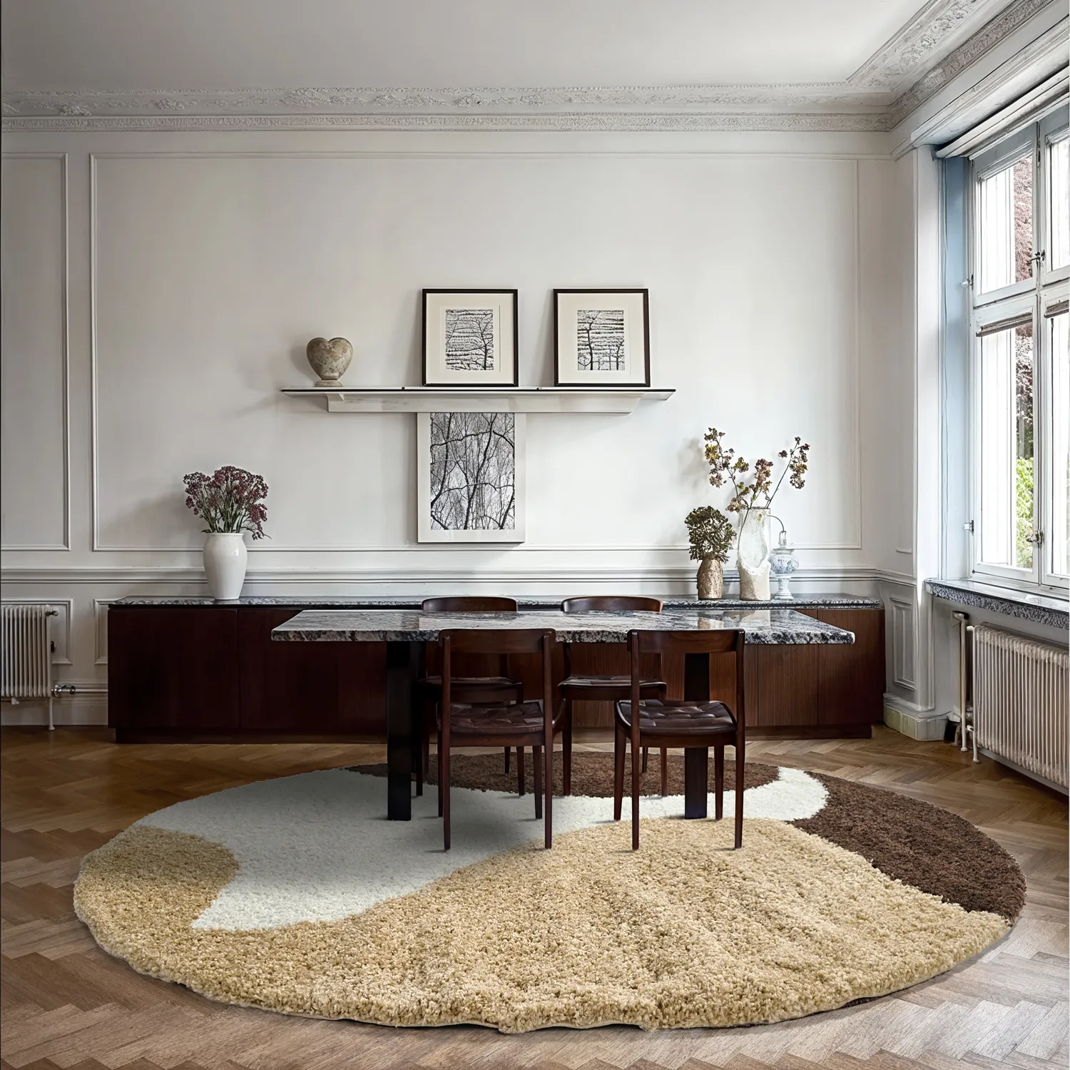 Ronde vloerkleden - Chiniot (bruin/beige/wit)