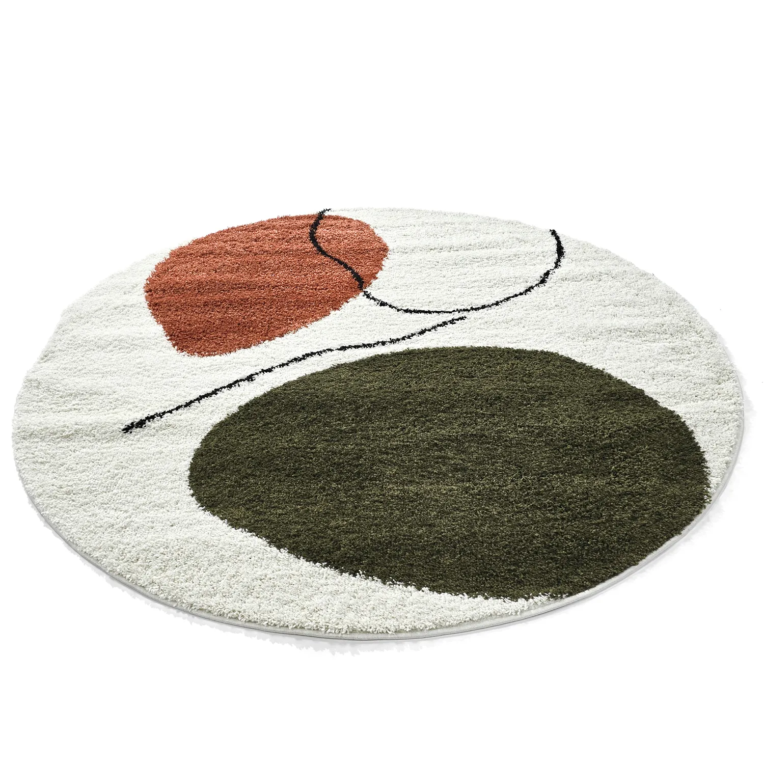 Ronde vloerkleden - Sanghar (wit/oranje/groen)