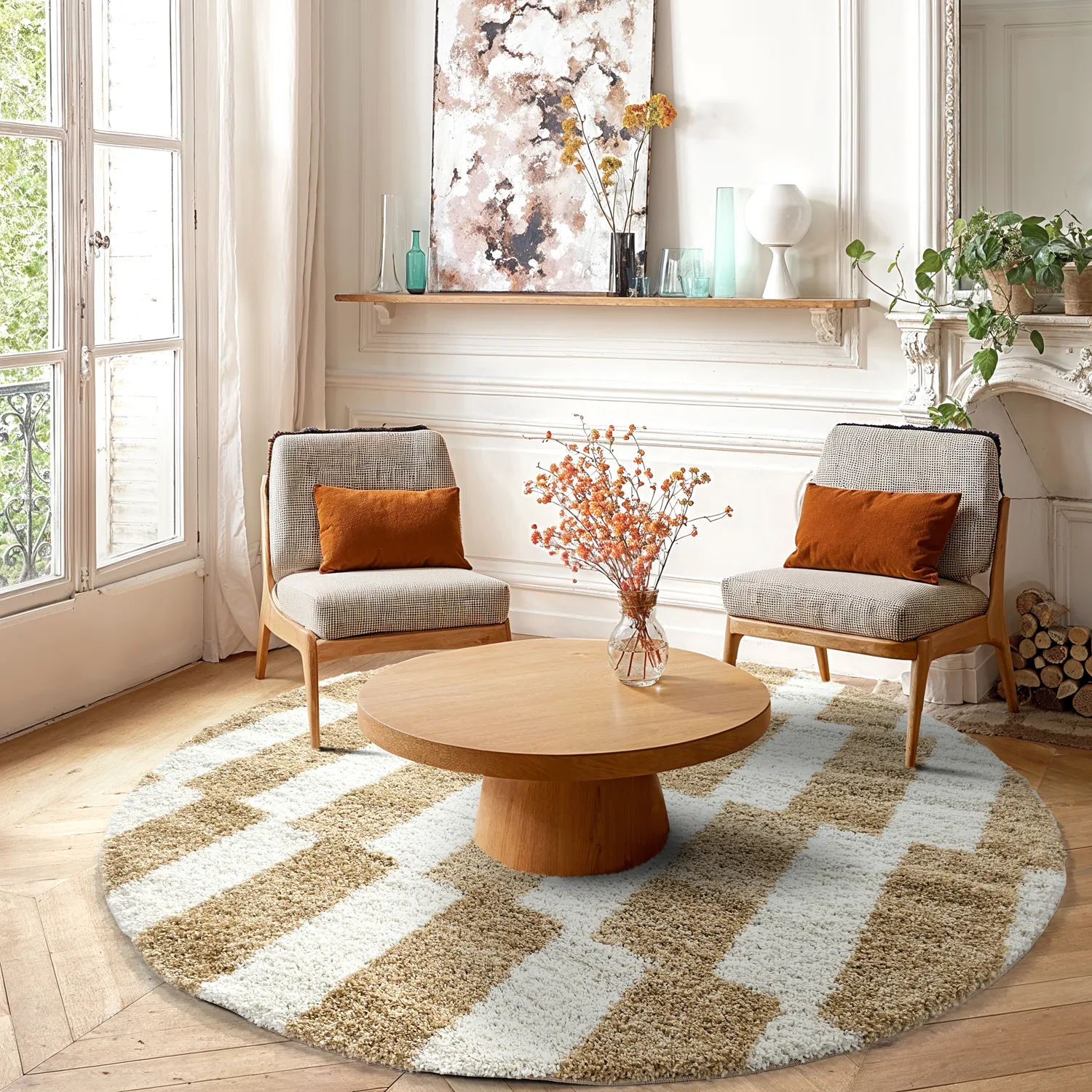 Ronde vloerkleden - Tamri (beige/wit)