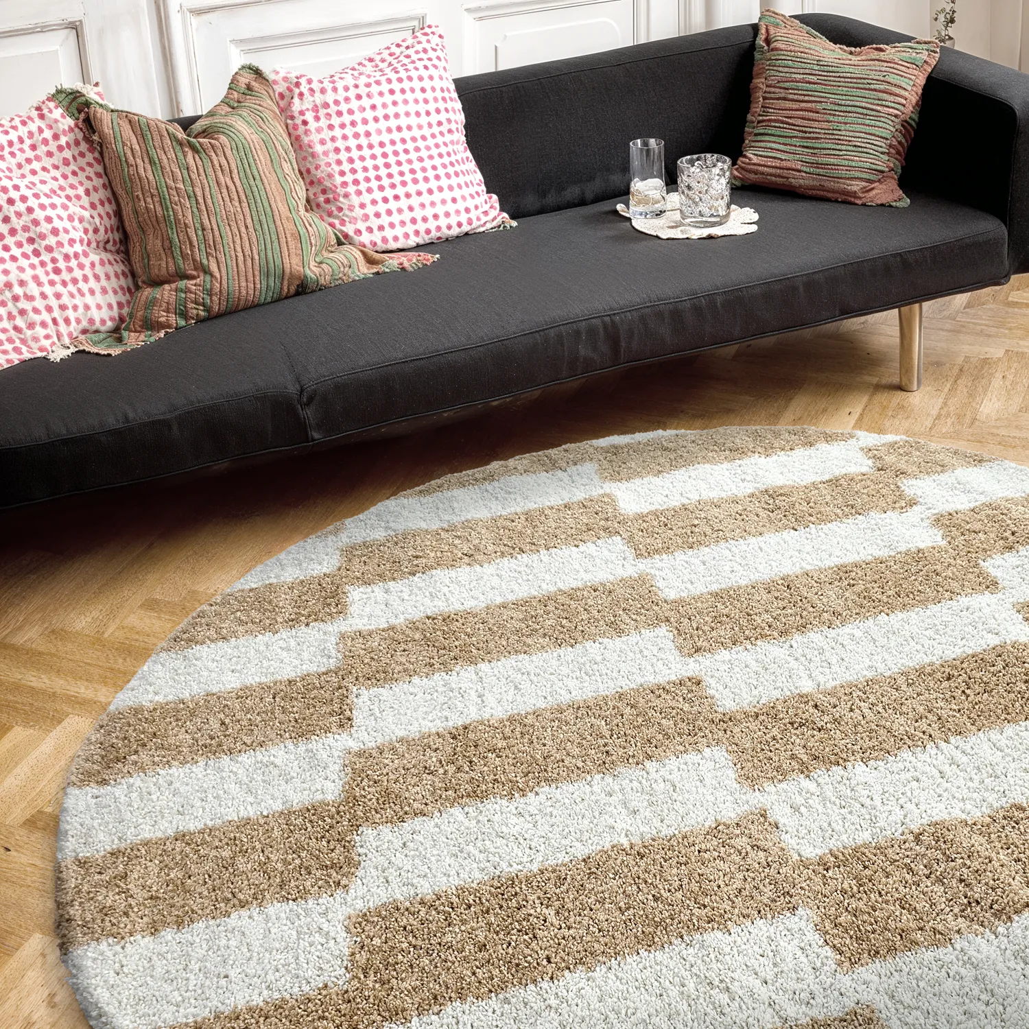 Ronde vloerkleden - Tamri (beige/wit)