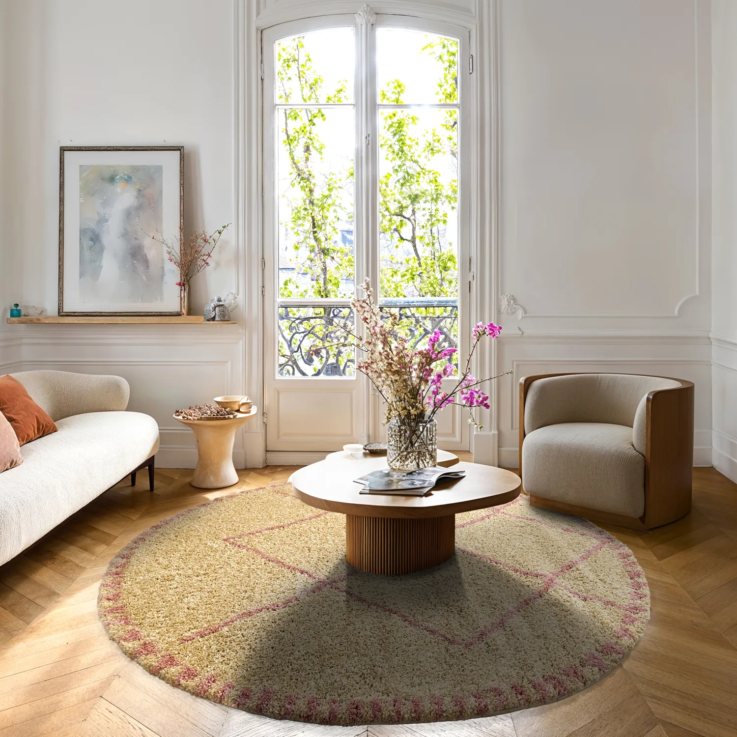 Ronde vloerkleden - Tiznit (beige/roze)