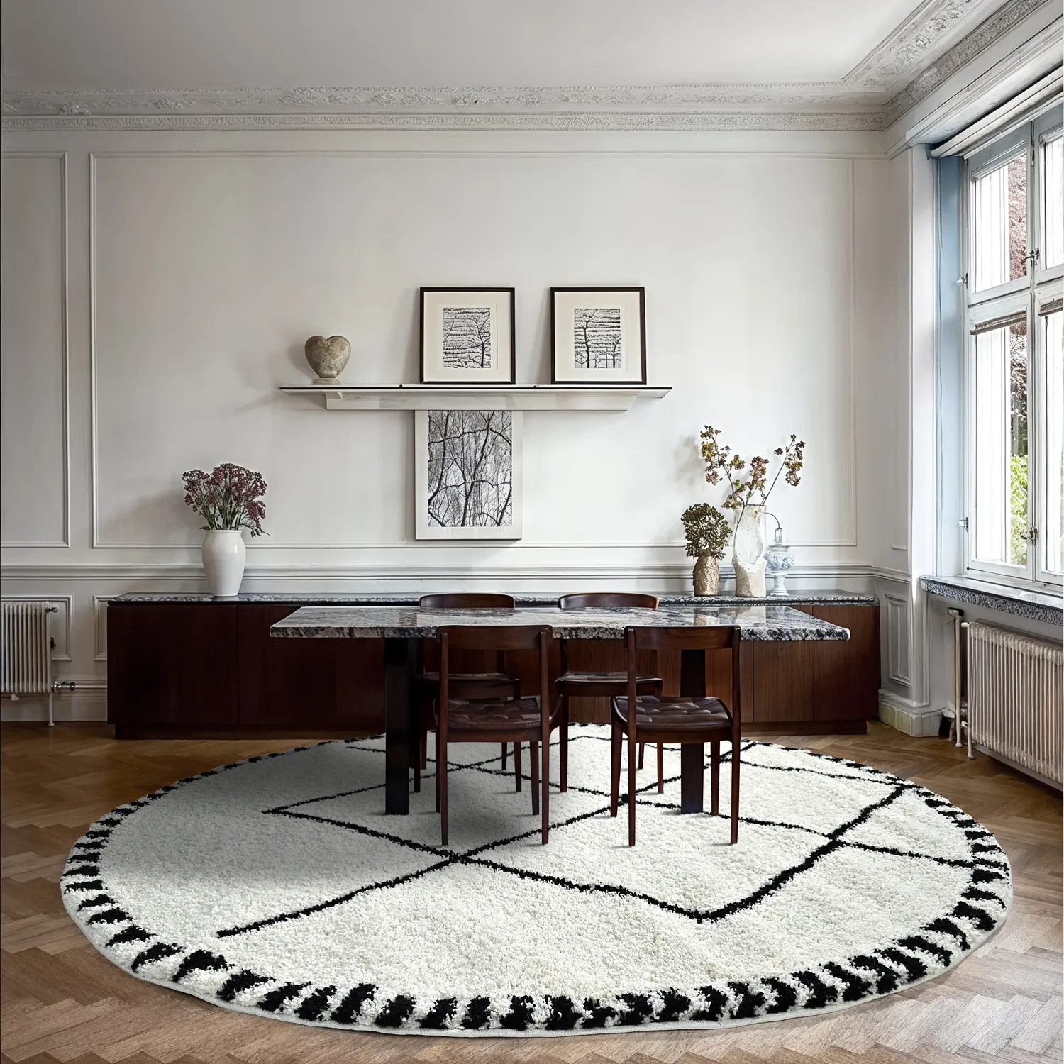 Ronde vloerkleden - Tiznit (wit/zwart)