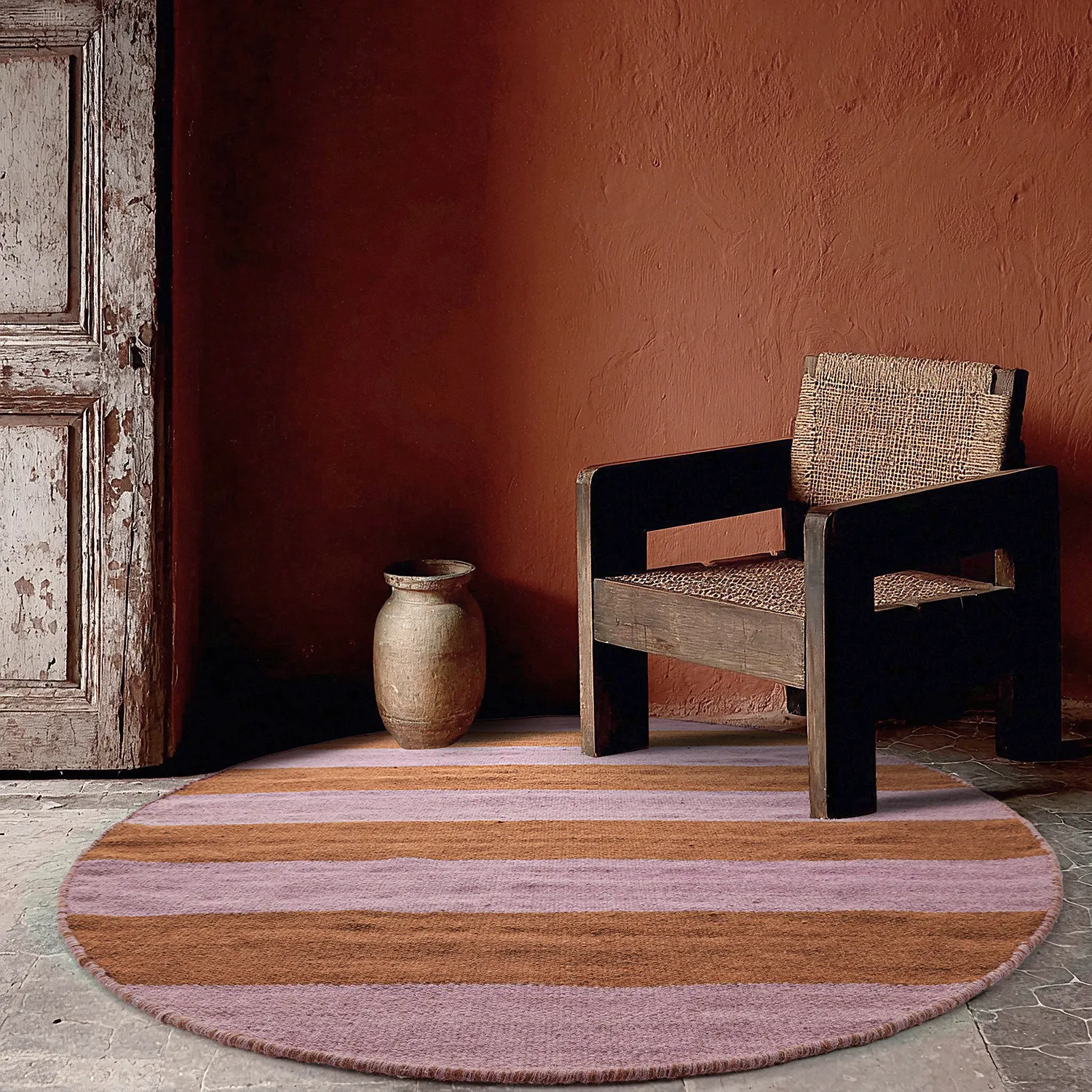 Rond vloerkleed - Garine (oranje/roze)