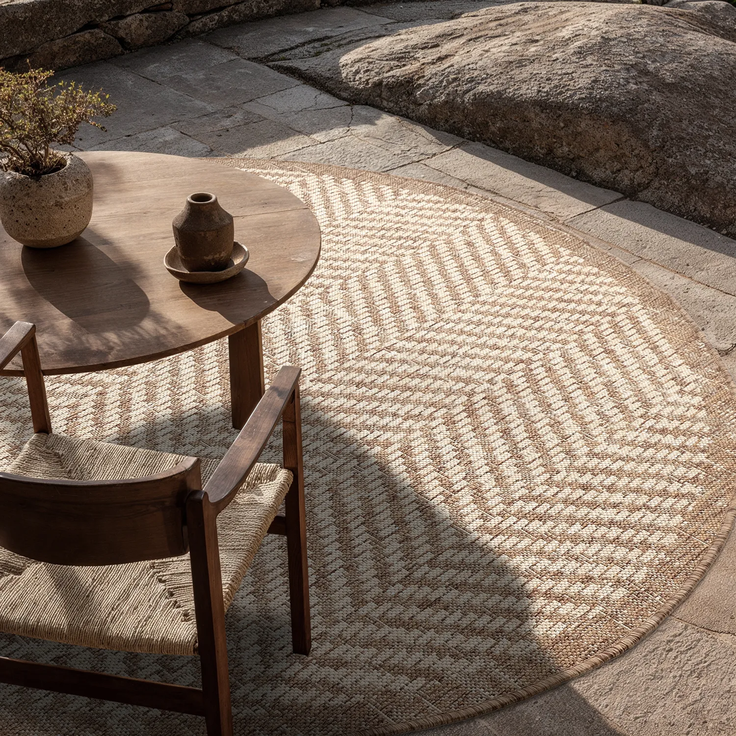 Rond vloerkleed - Indoor/Outdoor Donora (bruin)