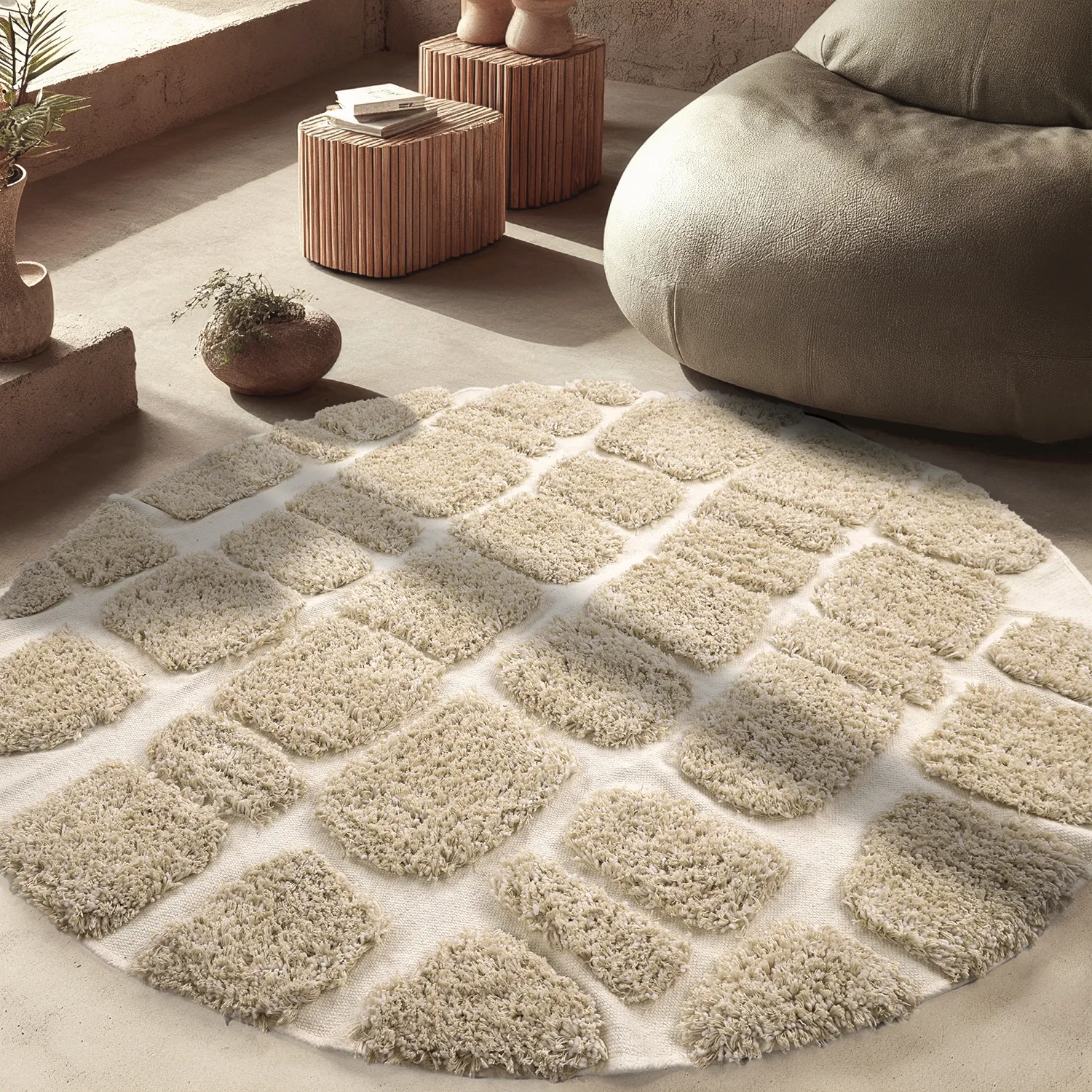 Rond vloerkleed - Otranto Natural Cotton Shaggy (gebroken wit)