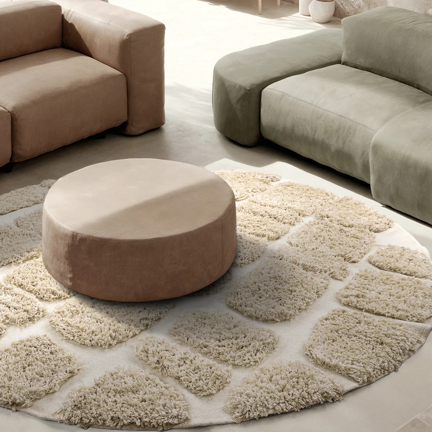 Rond vloerkleed - Otranto Natural Cotton Shaggy (gebroken wit)