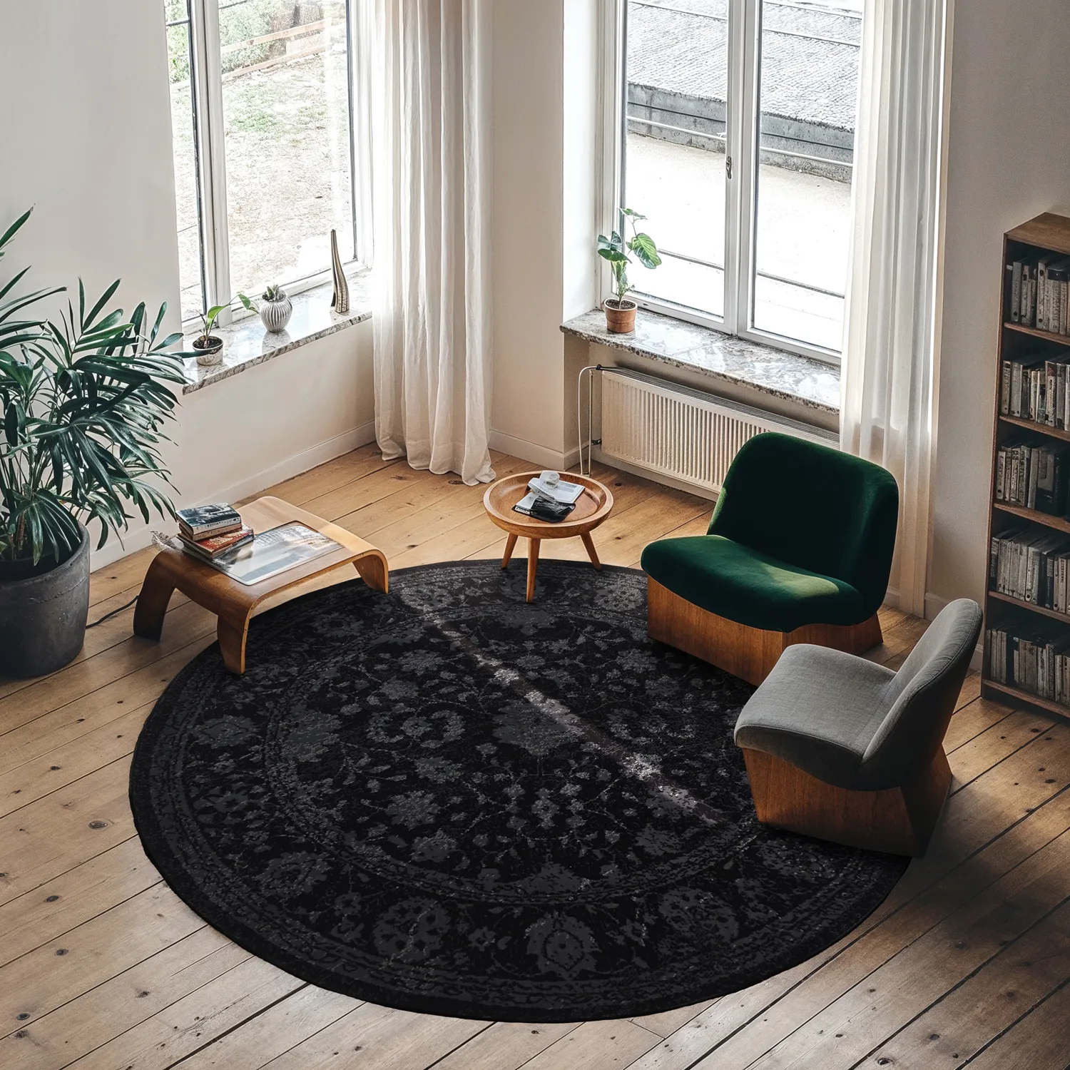 Rond vloerkleed - Peking Majestic (zwart)