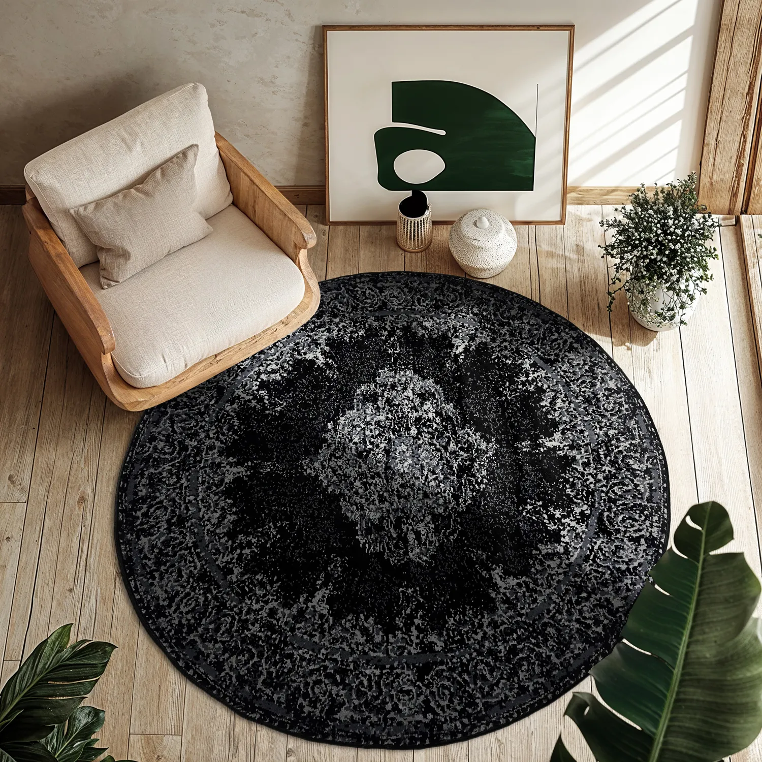 Rond vloerkleed - Peking (zwart)