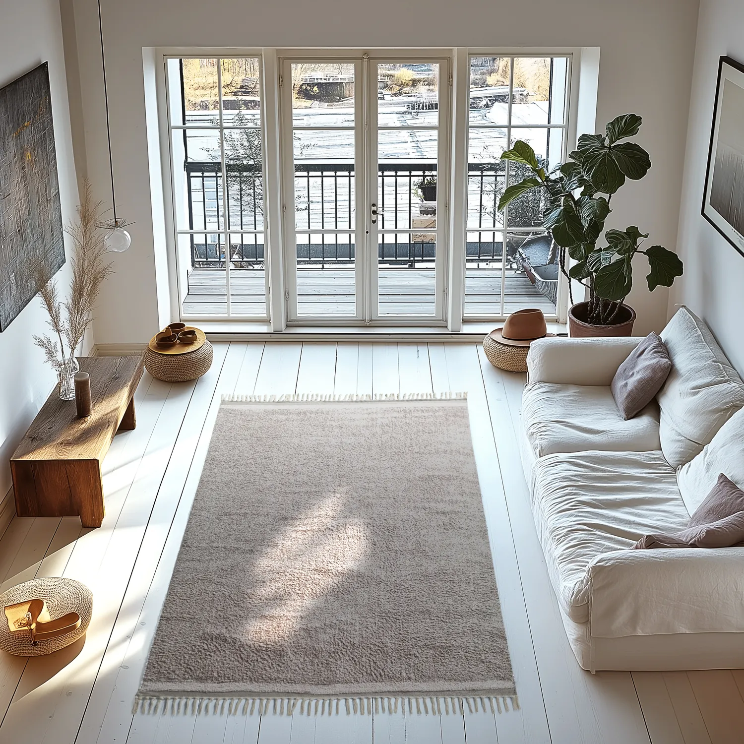 Hoogpolig vloerkleed - Celina Natural Cotton Shaggy (taupe/lavendel)