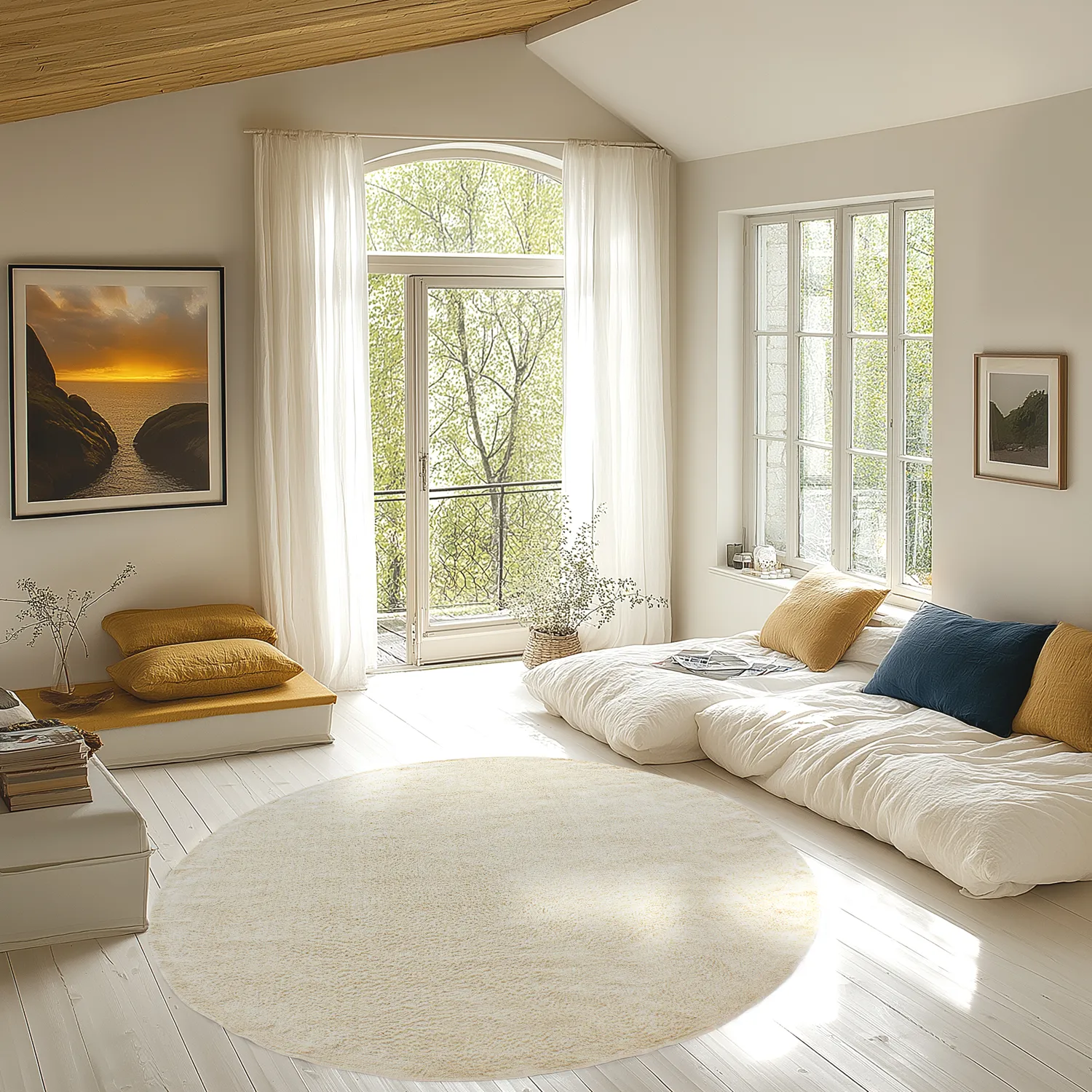 Rond vloerkleed - Celina Natural Cotton Shaggy (gebroken wit/beige)