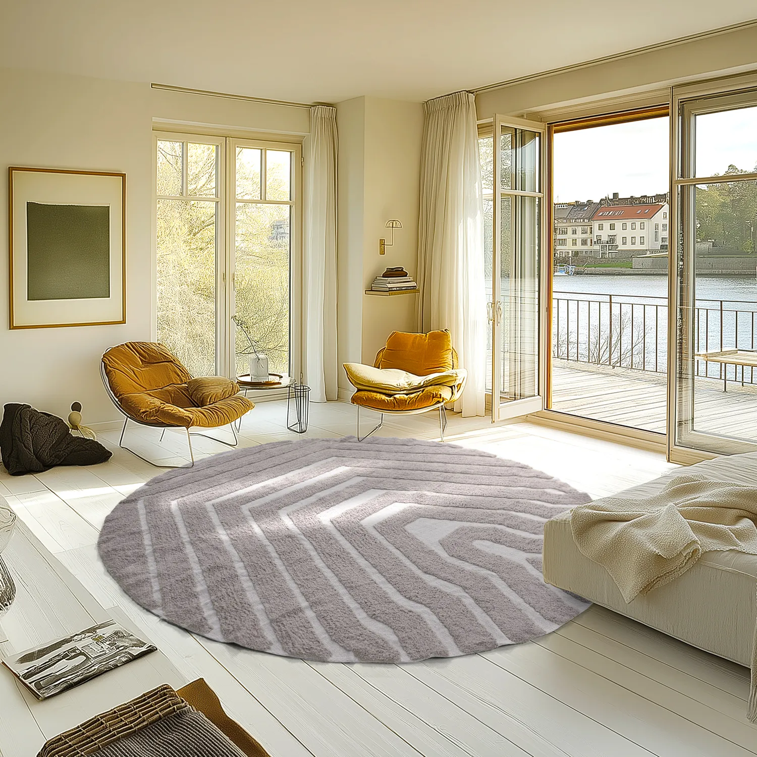 Rond vloerkleed - Callista Natural Cotton Shaggy (taupe)