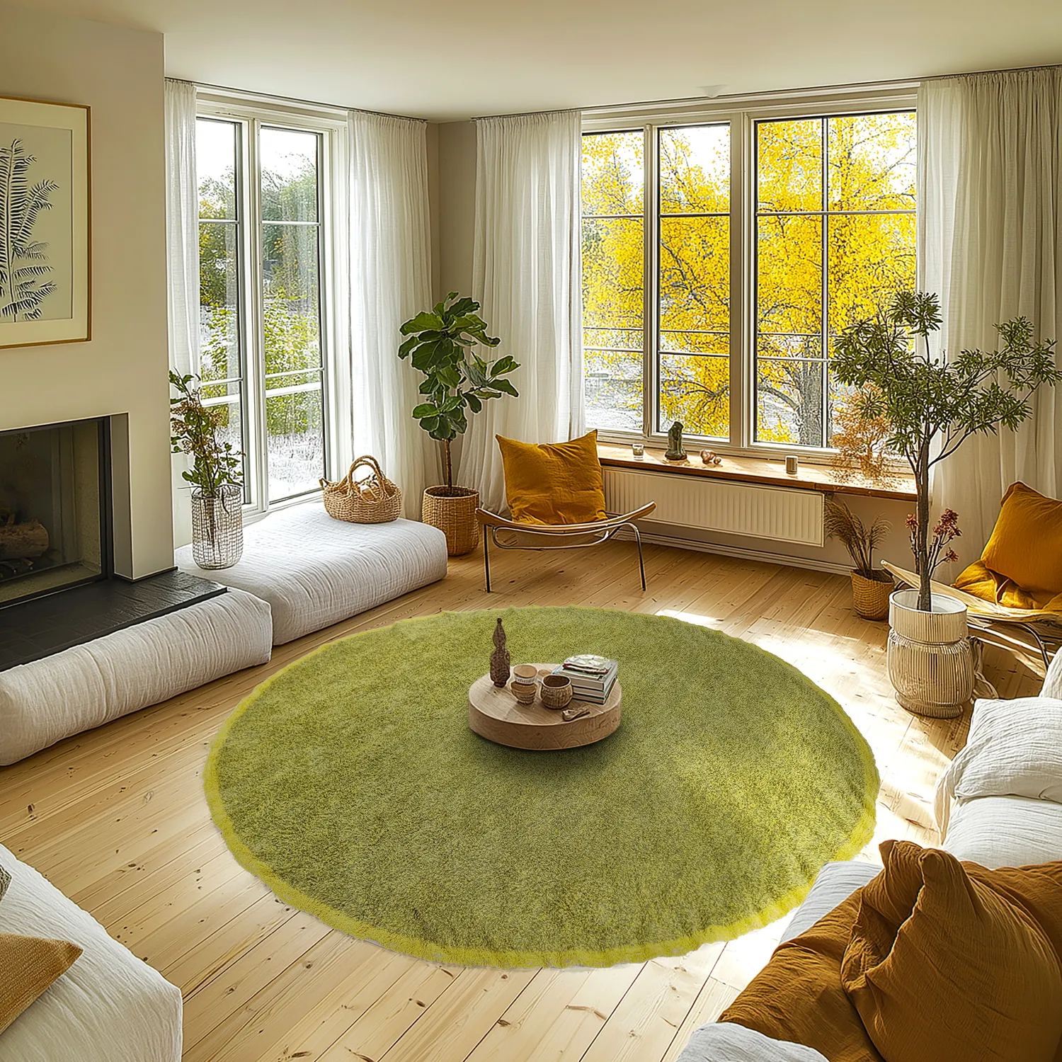 Rond vloerkleed - Celina Natural Cotton Shaggy (groen/geel)