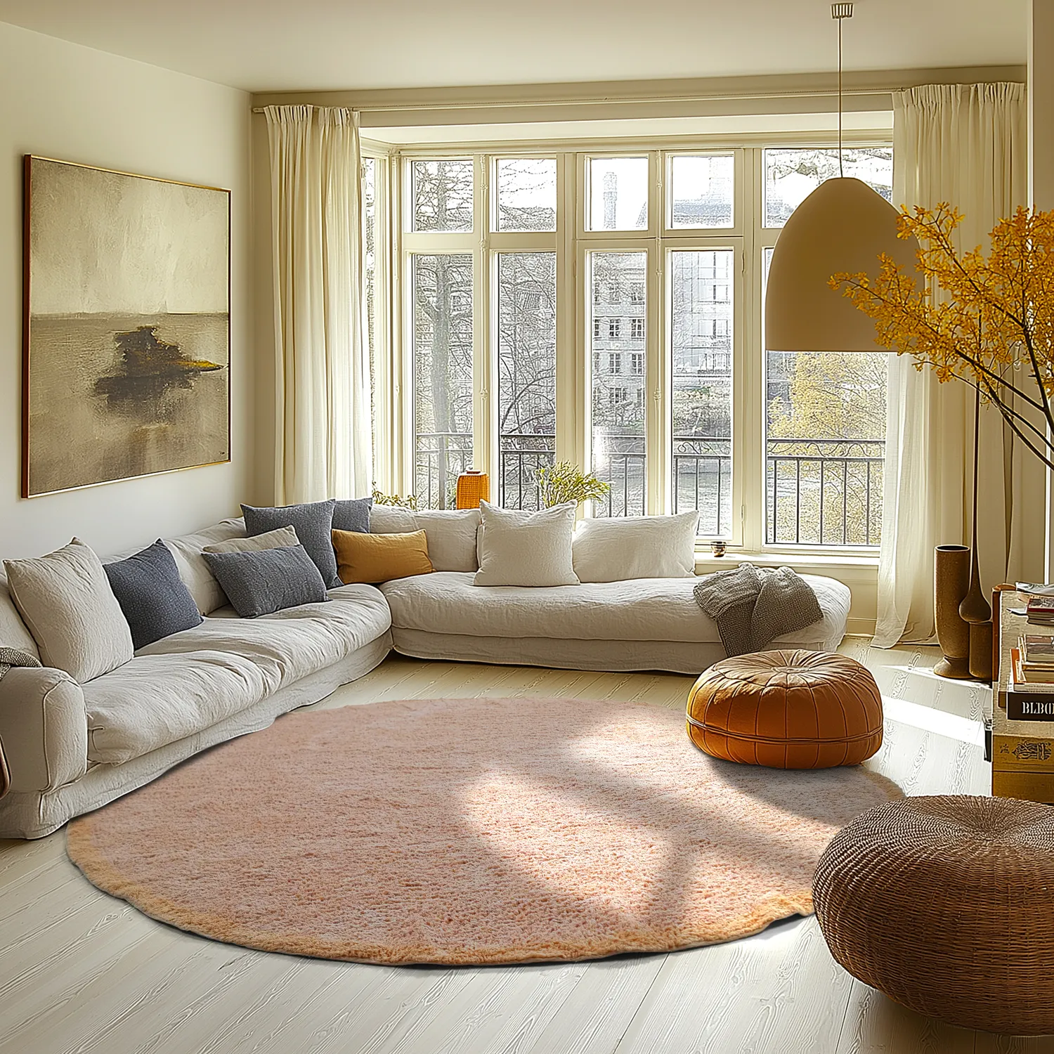 Rond vloerkleed - Celina Natural Cotton Shaggy (roze/beige)