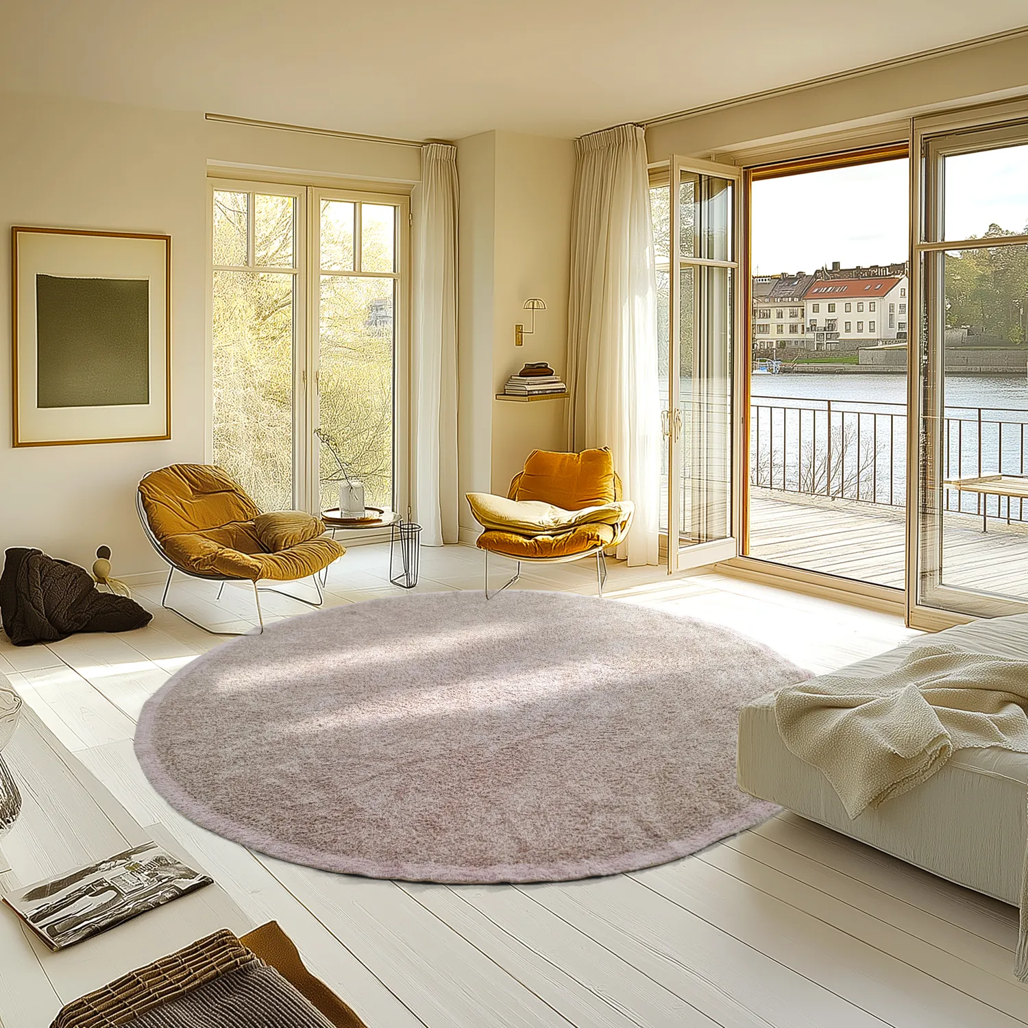 Rond vloerkleed - Celina Natural Cotton Shaggy (taupe/lavendel)