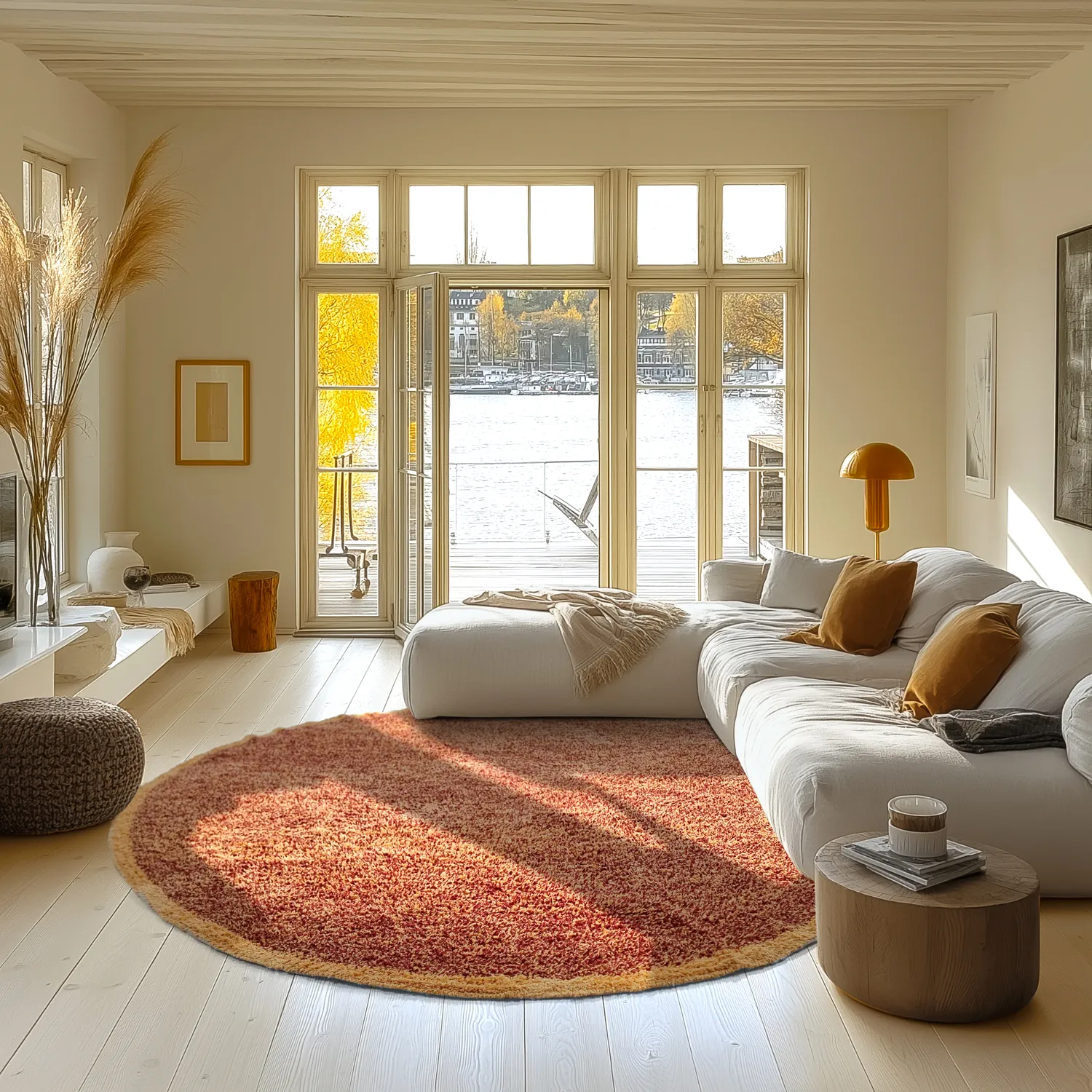 Rond vloerkleed - Celina Natural Cotton Shaggy (rood)