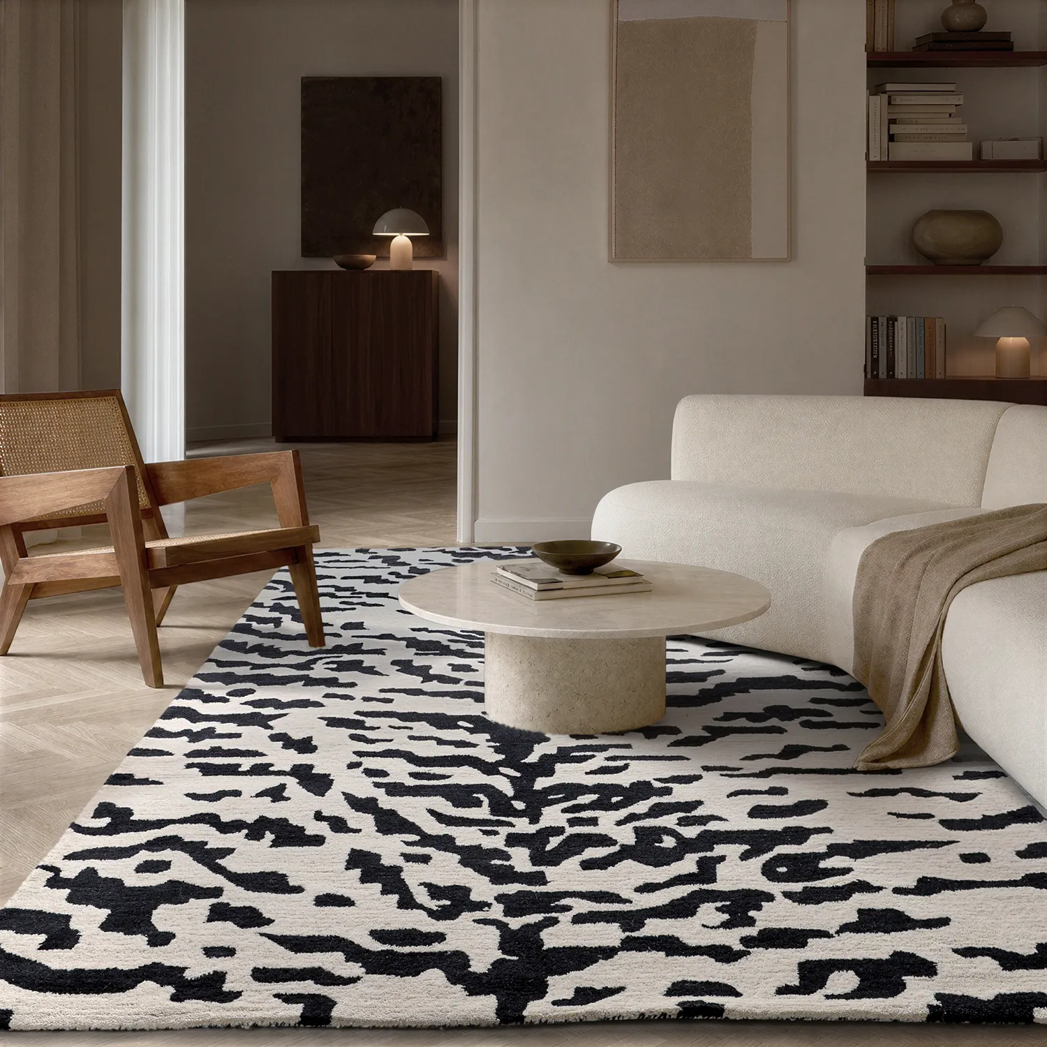 Hoogpolig vloerkleed - Zebra Tufted Wool Premium (wit/zwart)
