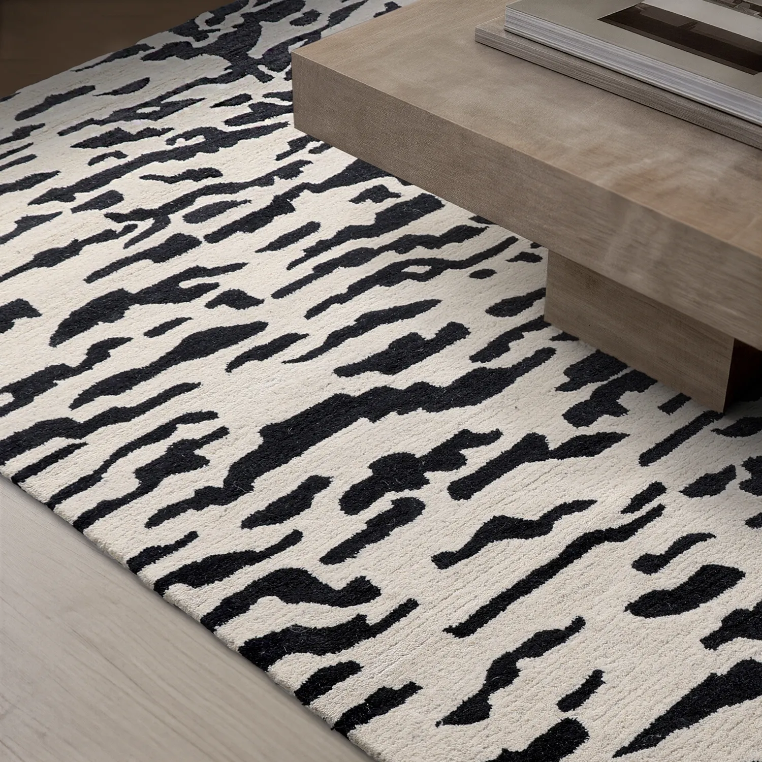 Hoogpolig vloerkleed - Zebra Tufted Wool Premium (wit/zwart)