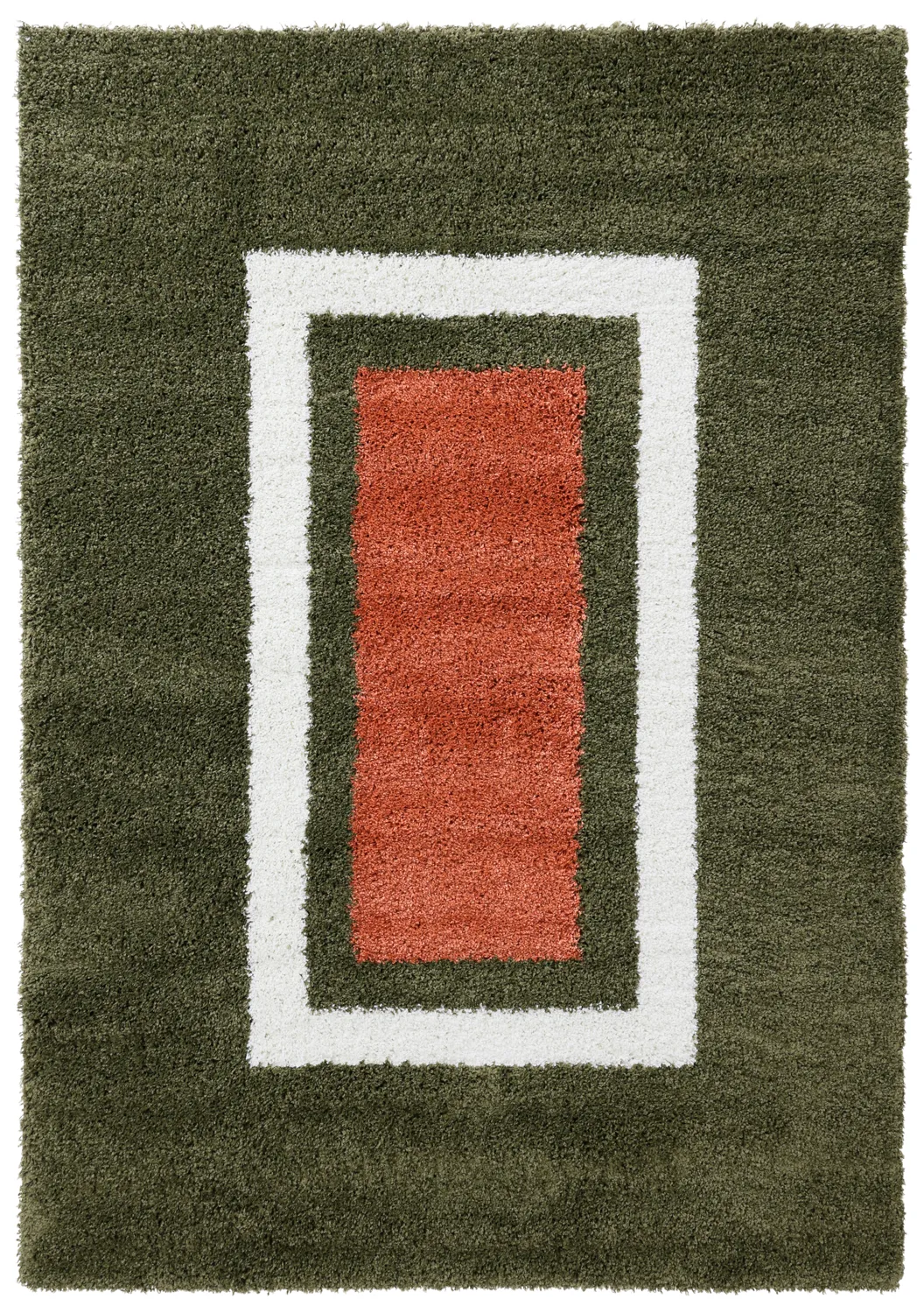 Hoogpolig vloerkleed - Alsace (groen/wit/oranje)