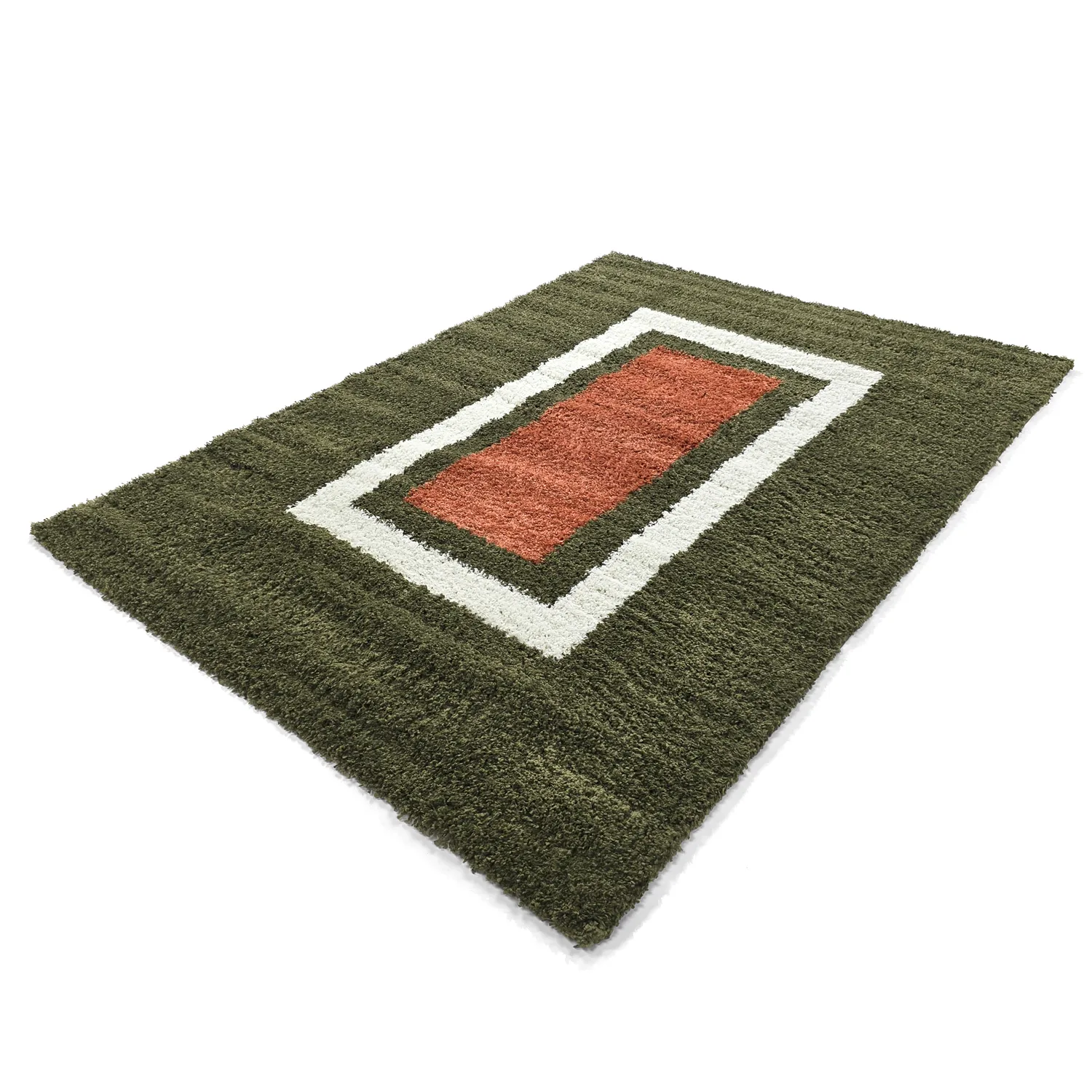 Hoogpolig vloerkleed - Alsace (groen/wit/oranje)