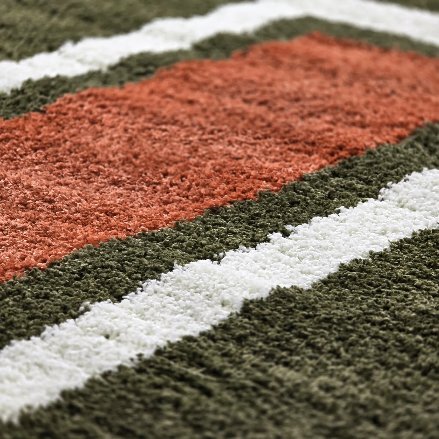 Hoogpolig vloerkleed - Alsace (groen/wit/oranje)