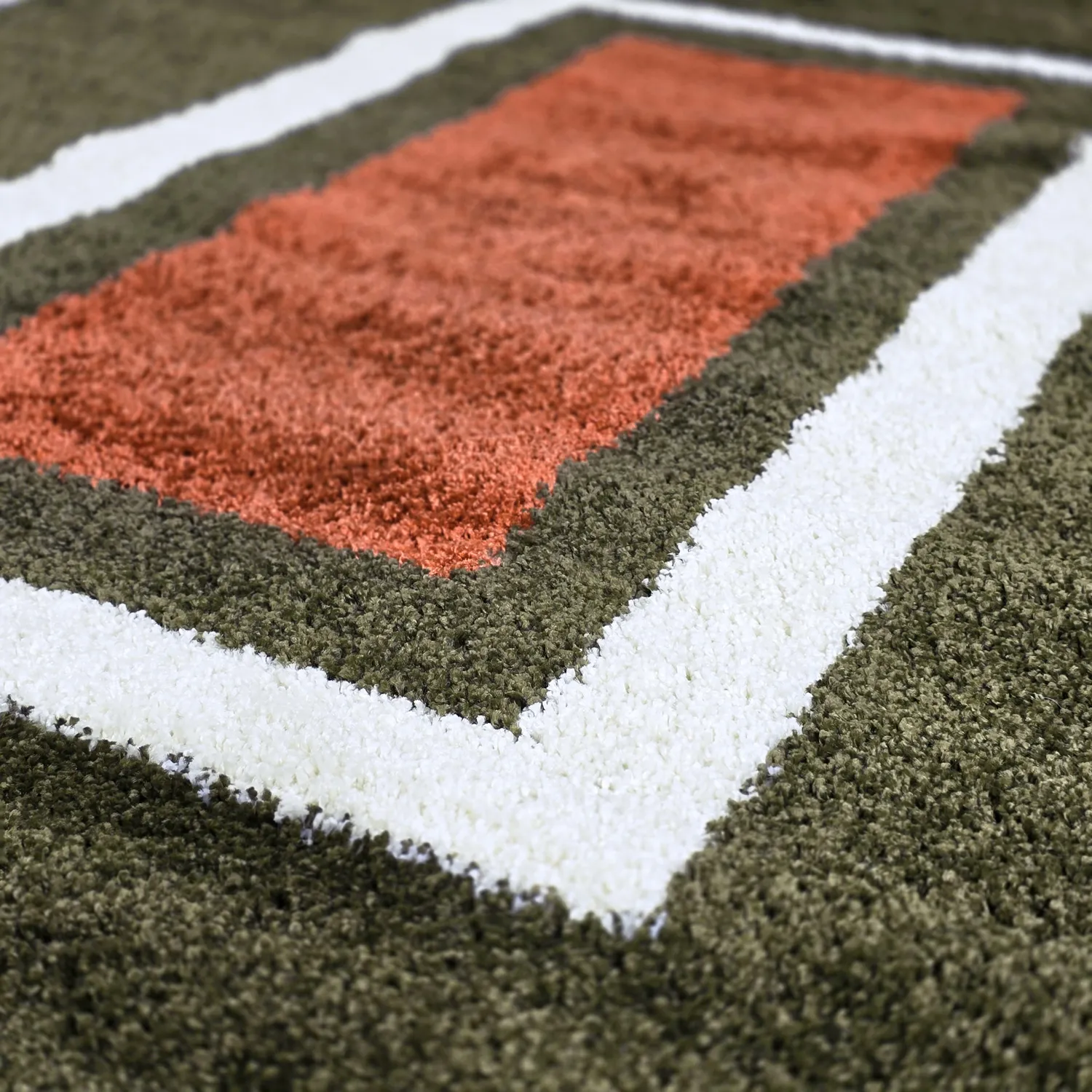 Hoogpolig vloerkleed - Alsace (groen/wit/oranje)