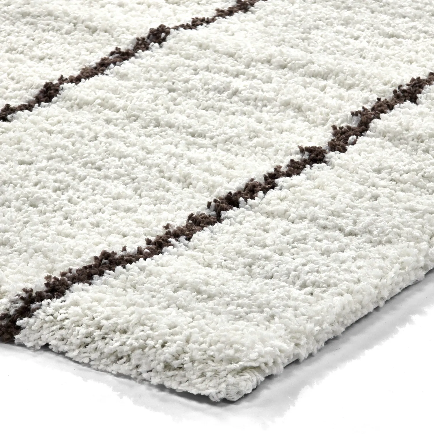 Hoogpolig vloerkleed - Eze (wit/bruin)