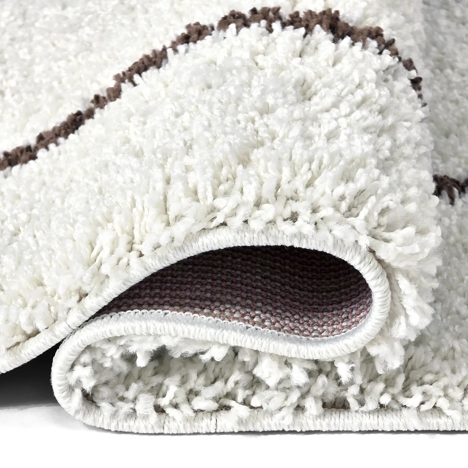 Hoogpolig vloerkleed - Eze (wit/bruin)