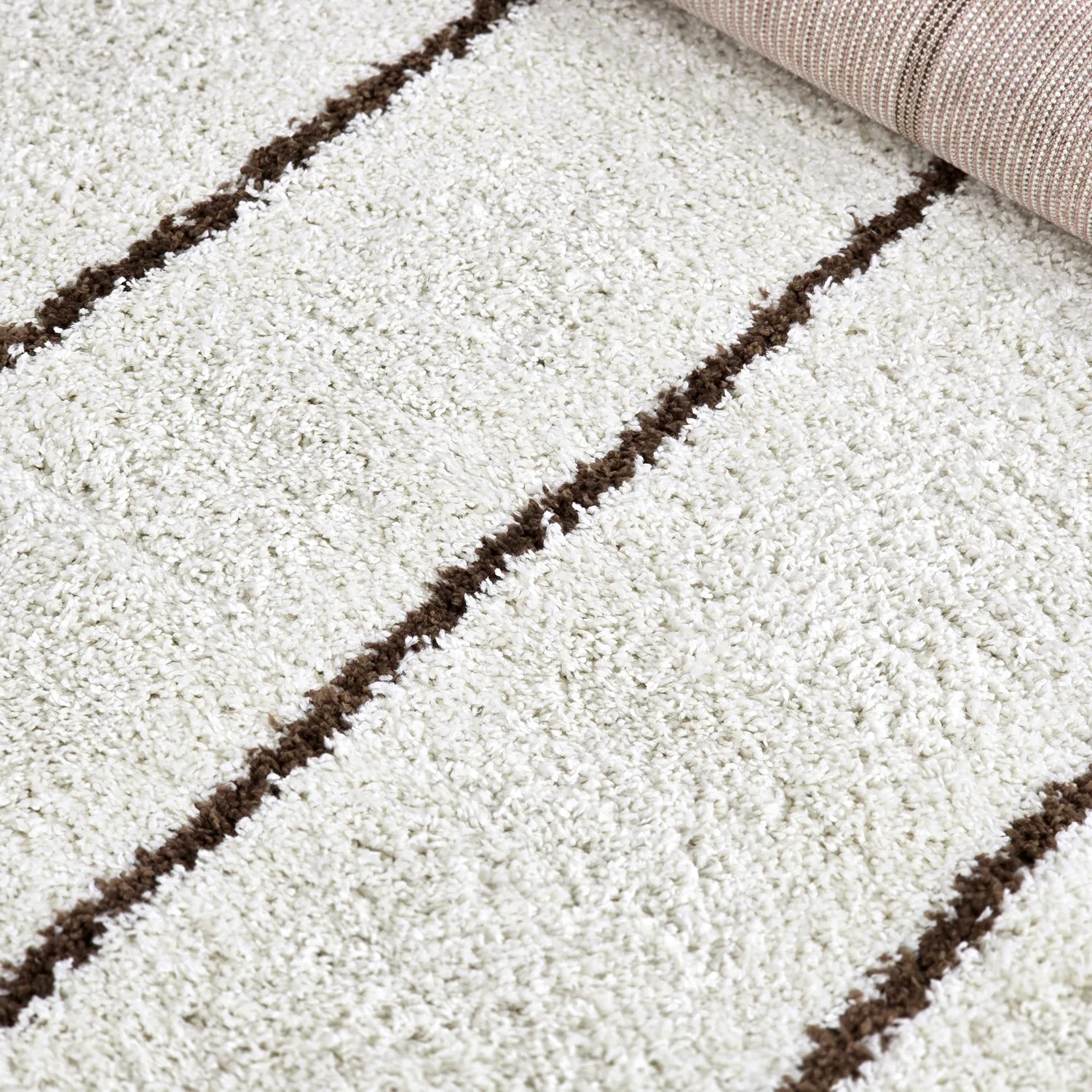 Hoogpolig vloerkleed - Eze (wit/bruin)