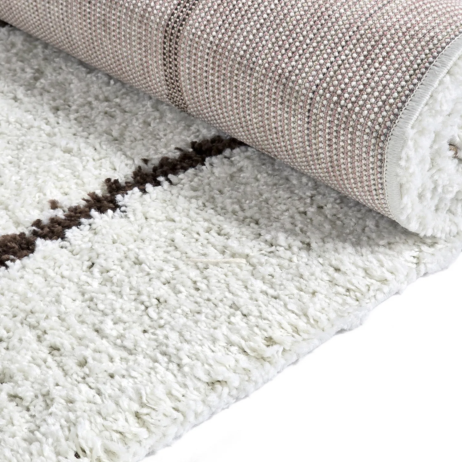 Hoogpolig vloerkleed - Eze (wit/bruin)