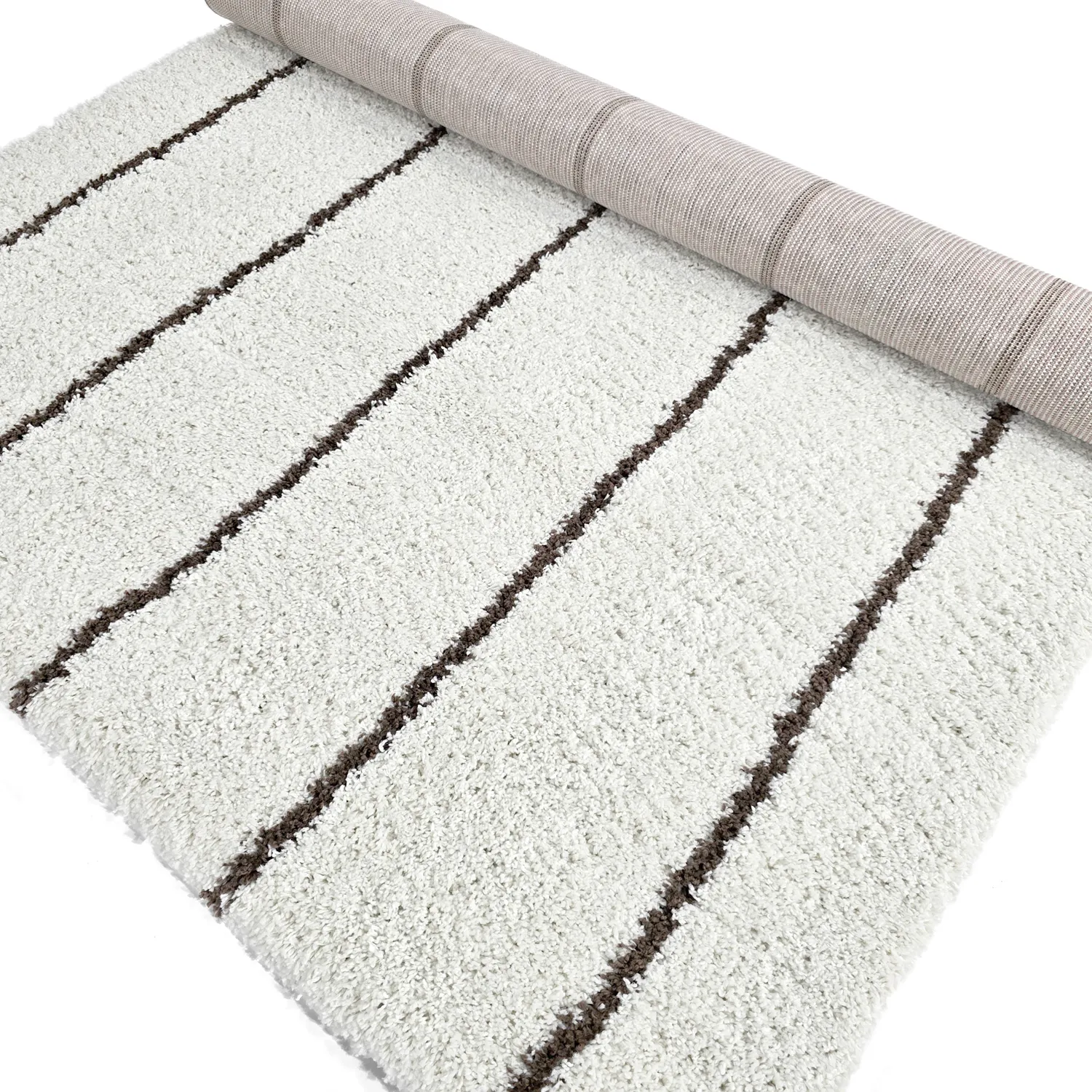 Hoogpolig vloerkleed - Eze (wit/bruin)