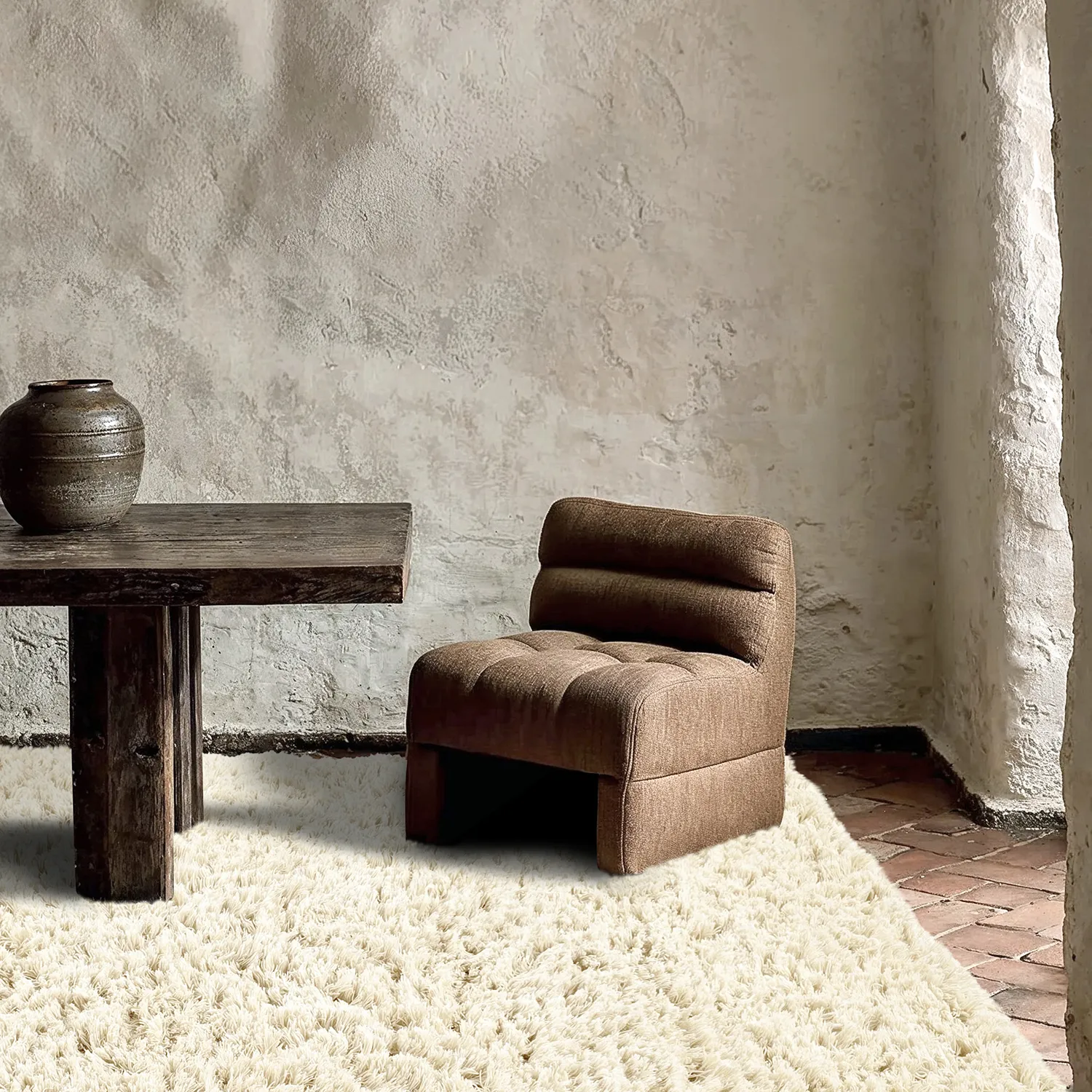 Hoogpolig vloerkleed - Fassale Hand Woven Wool Shaggy (wit)