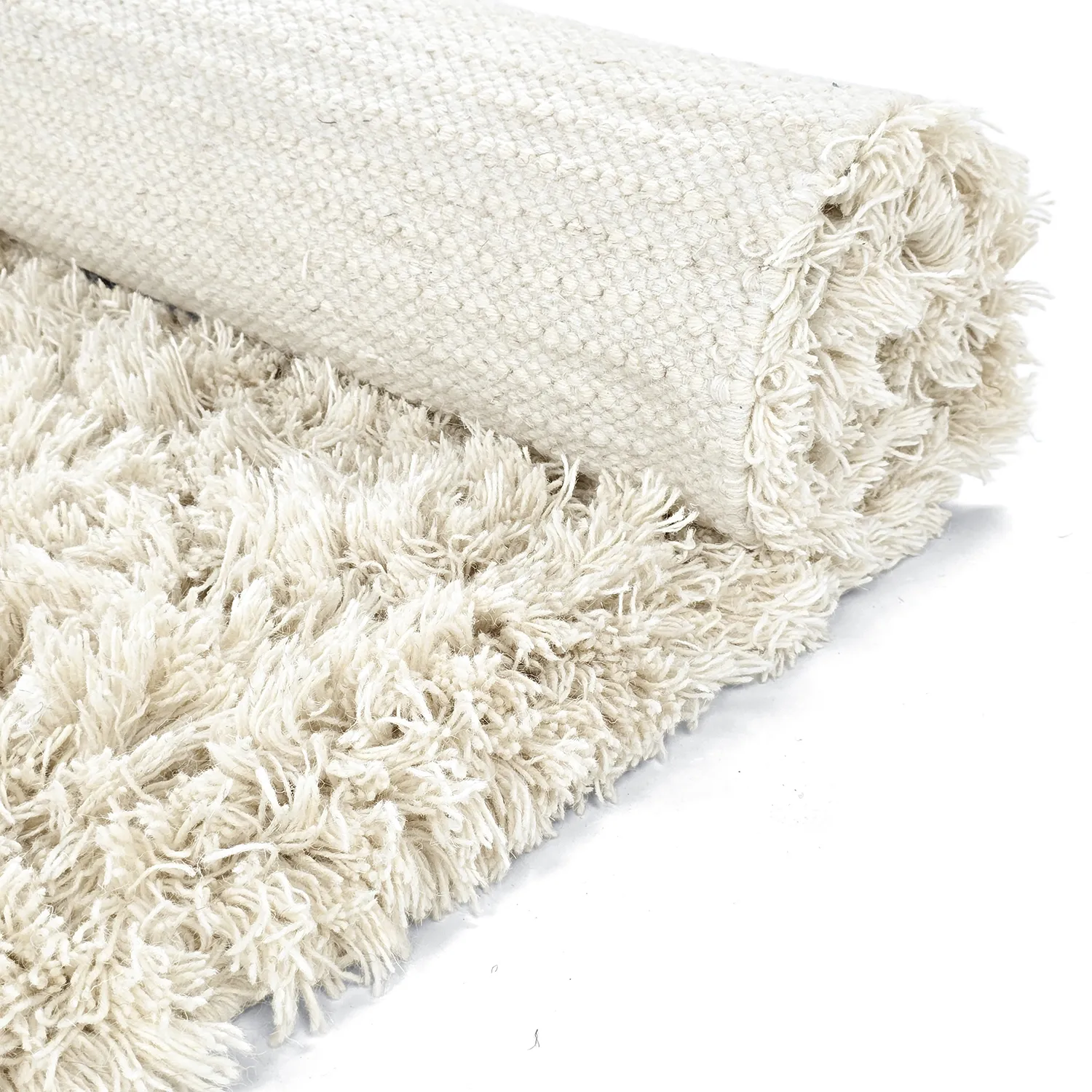 Hoogpolig vloerkleed - Fassale Hand Woven Wool Shaggy (wit)