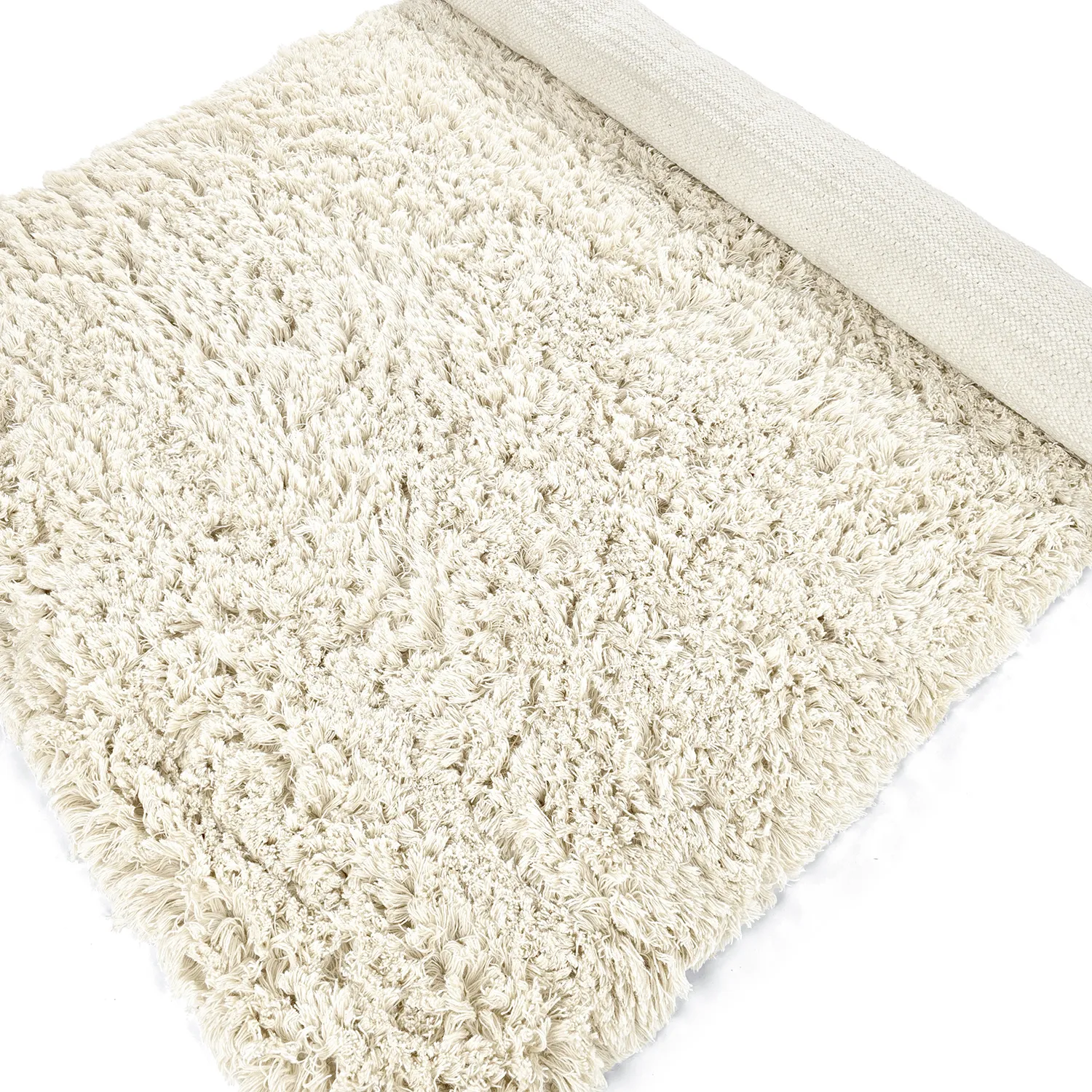 Hoogpolig vloerkleed - Fassale Hand Woven Wool Shaggy (wit)