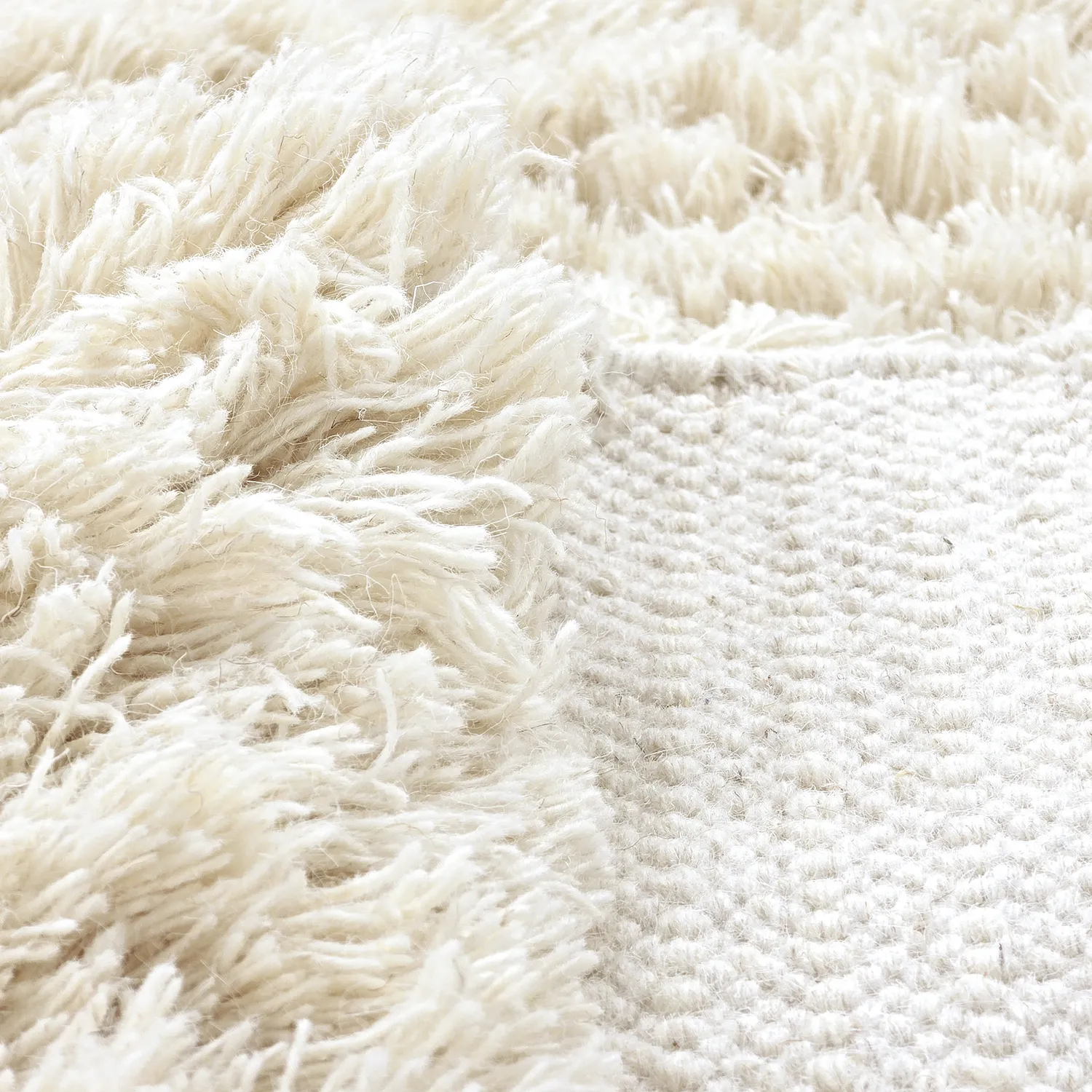 Rond vloerkleed - Fassale Hand Woven Wool Shaggy (wit)