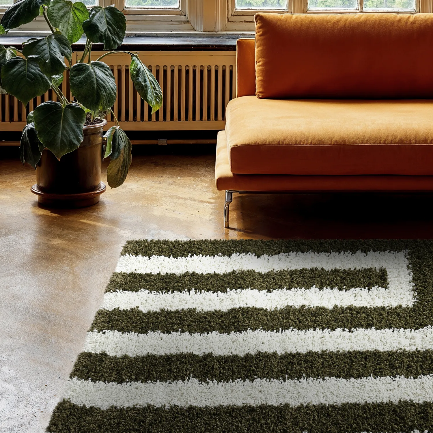 Hoogpolig vloerkleed - Imilchil (wit/groen)