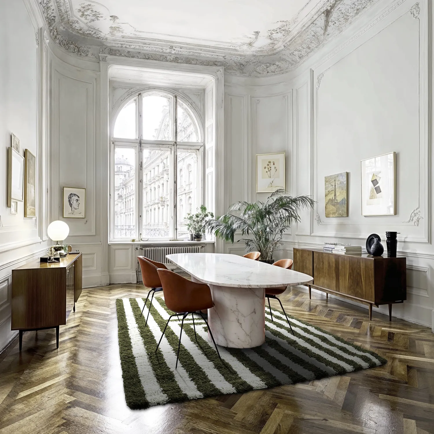 Hoogpolig vloerkleed - Imilchil (wit/groen)