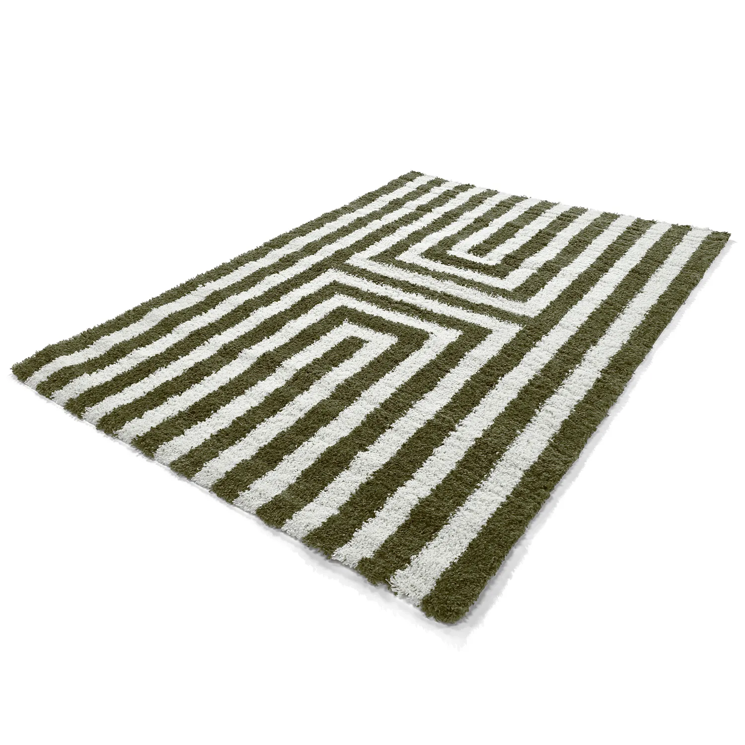 Hoogpolig vloerkleed - Imilchil (wit/groen)