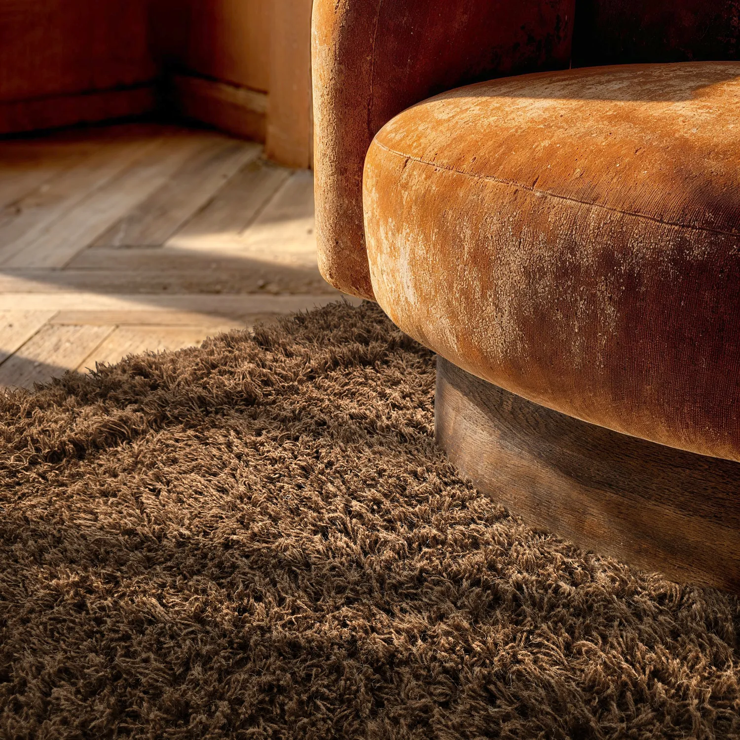 Hoogpolig vloerkleed - Melilla Hand Woven Wool Shaggy (bruin)