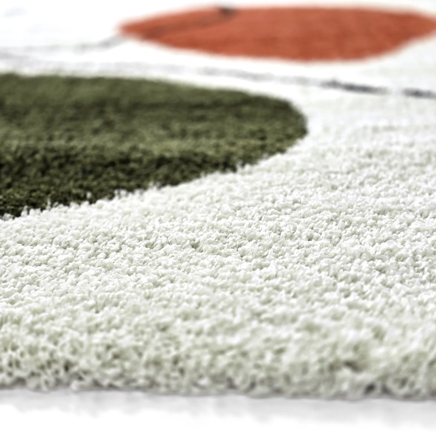 Hoogpolig vloerkleed - Sanghar (wit/oranje/groen)