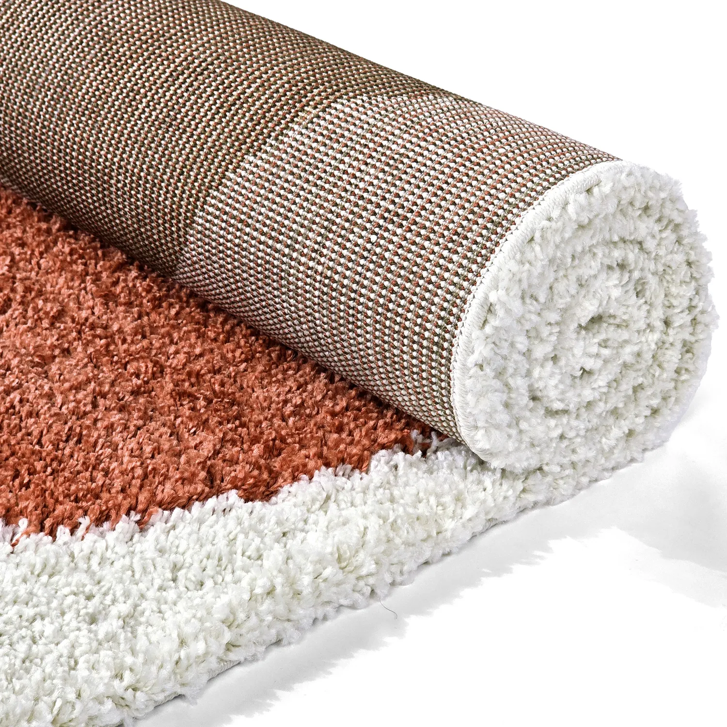 Hoogpolig vloerkleed - Sanghar (wit/oranje/groen)