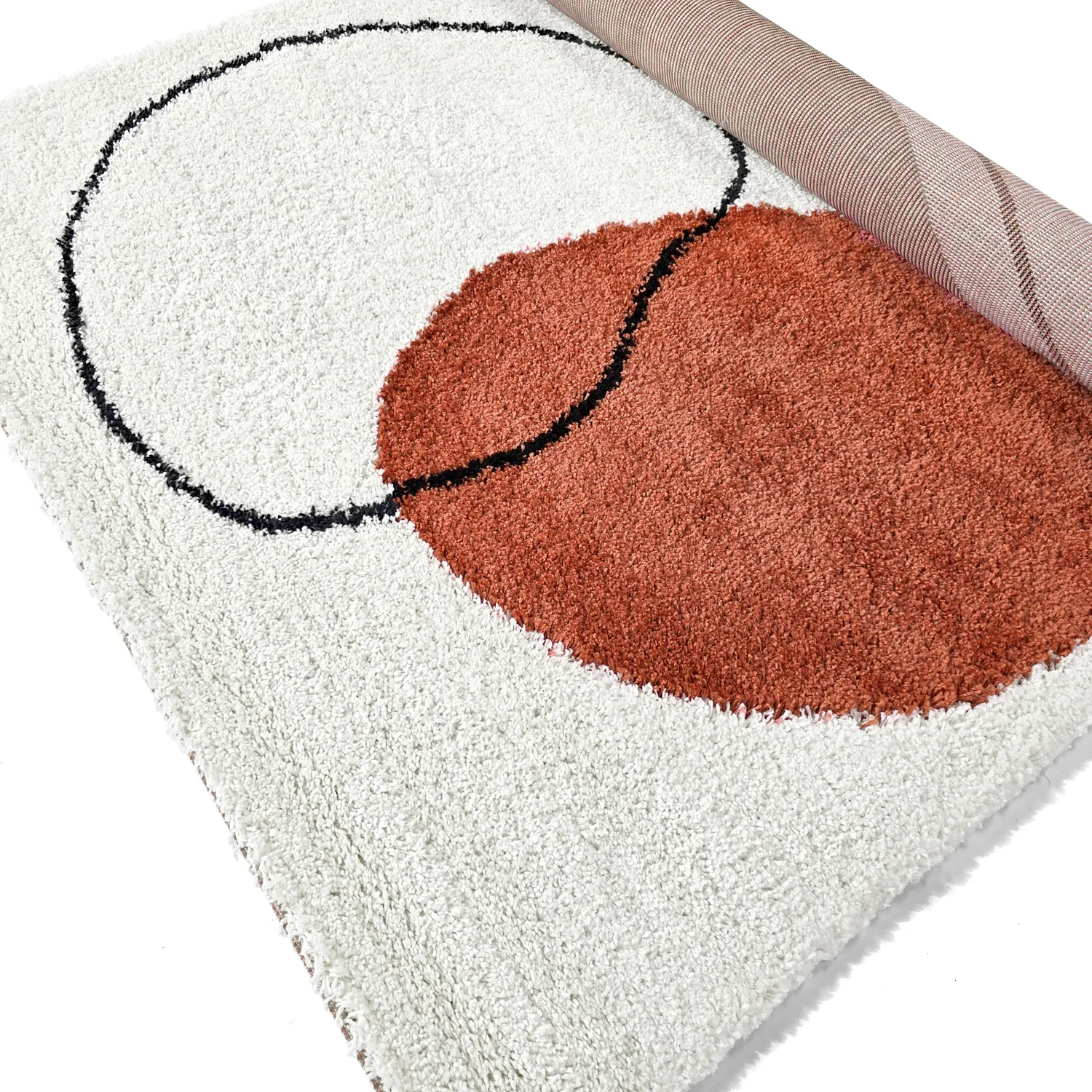 Hoogpolig vloerkleed - Sanghar (wit/oranje/groen)