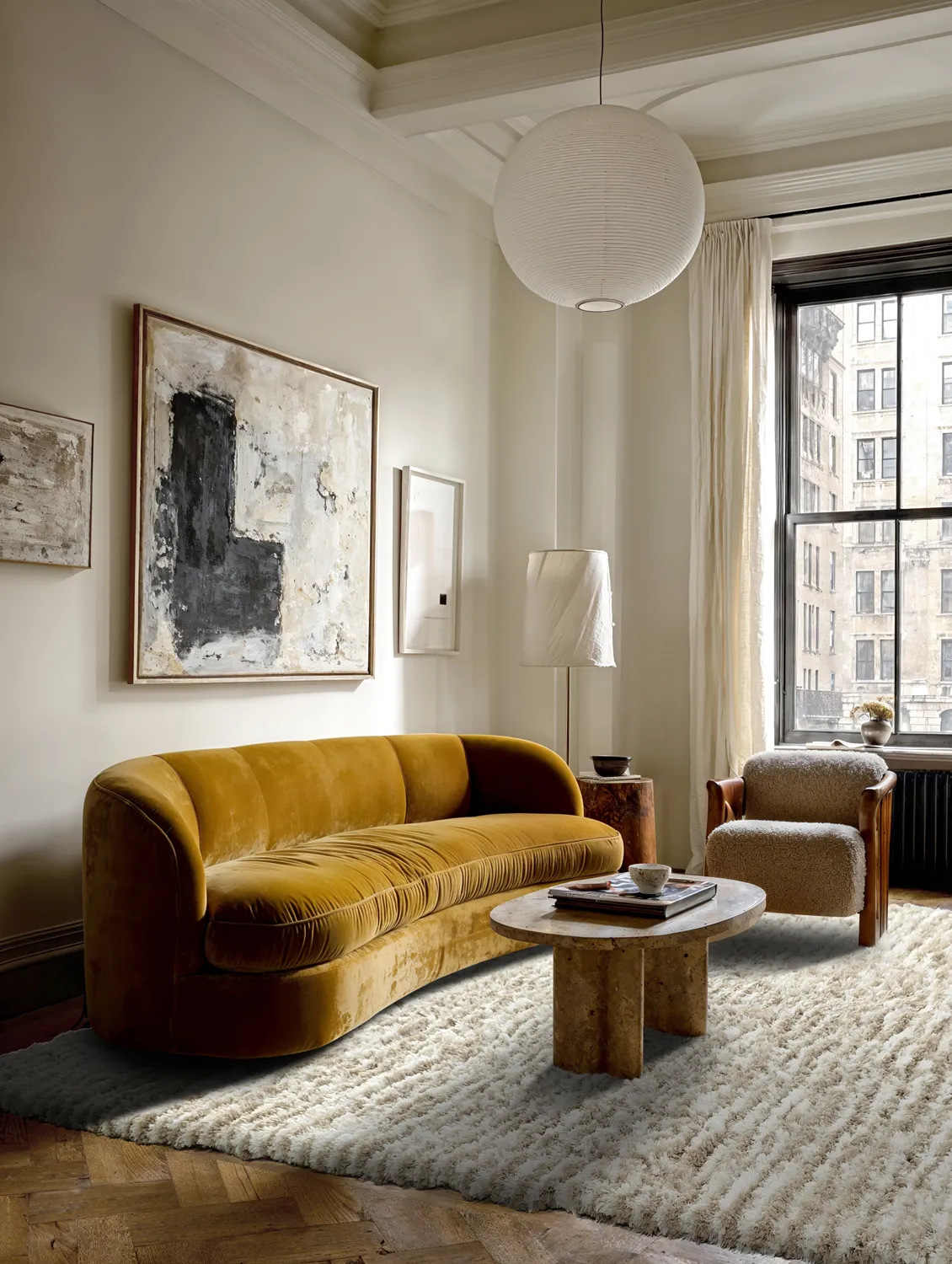 Hoogpolig vloerkleed - Aden (beige/wit)