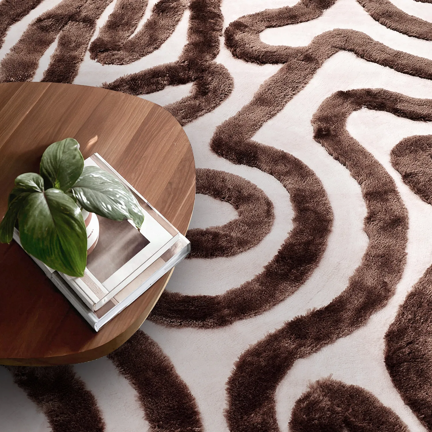 Hoogpolig vloerkleed - Akaba (bruin/lichtroze)