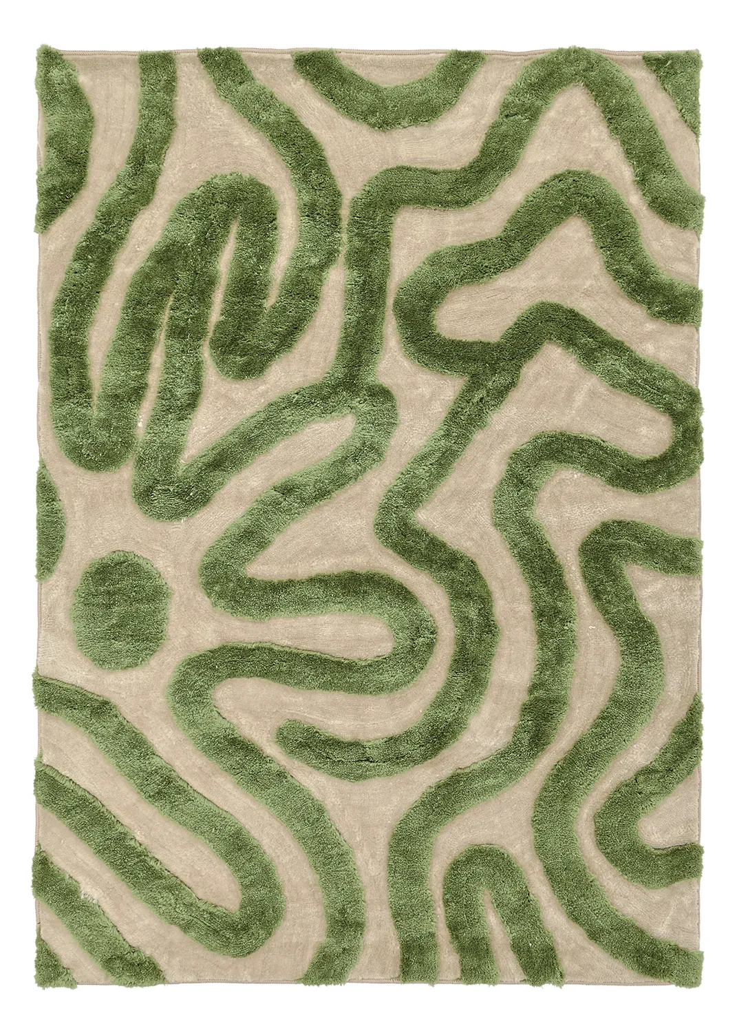 Hoogpolig vloerkleed - Akaba (crème/groente)