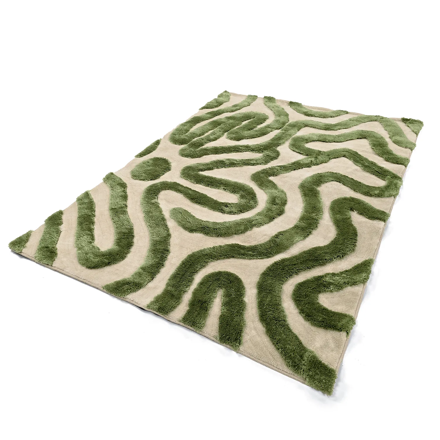 Hoogpolig vloerkleed - Akaba (crème/groente)