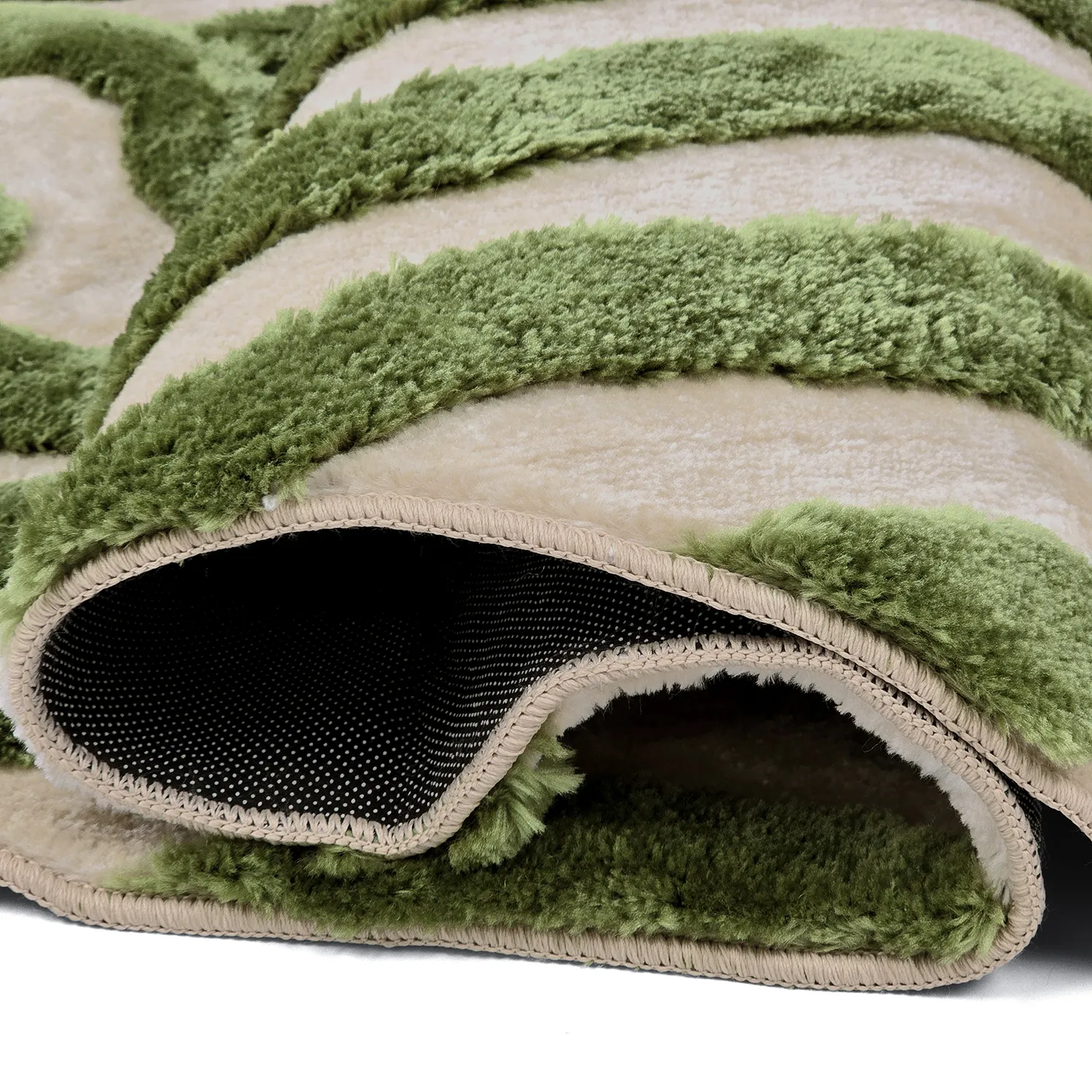 Hoogpolig vloerkleed - Akaba (crème/groente)