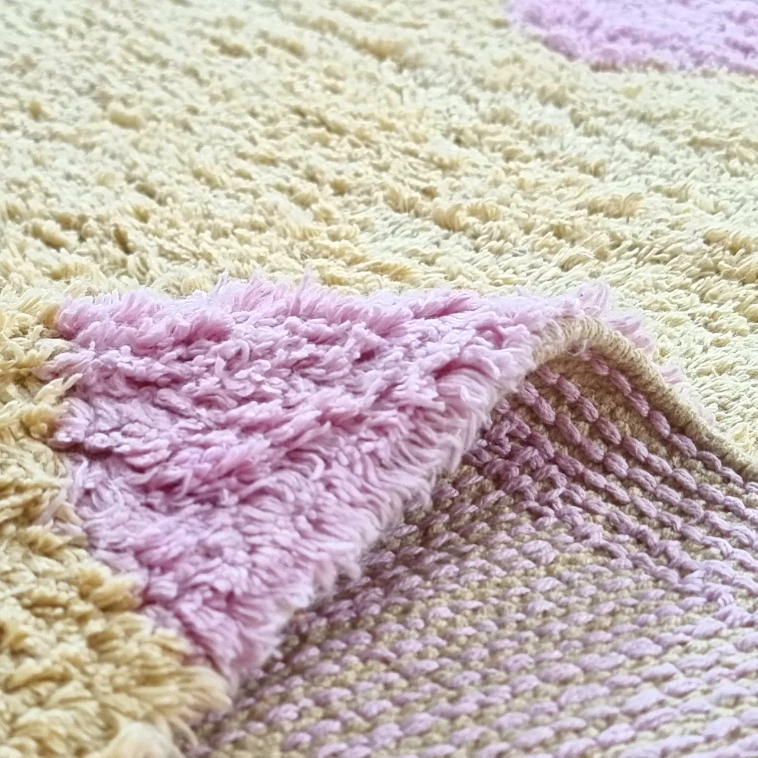 Rond vloerkleed - Amira Natural Cotton Shaggy (beige/paars)