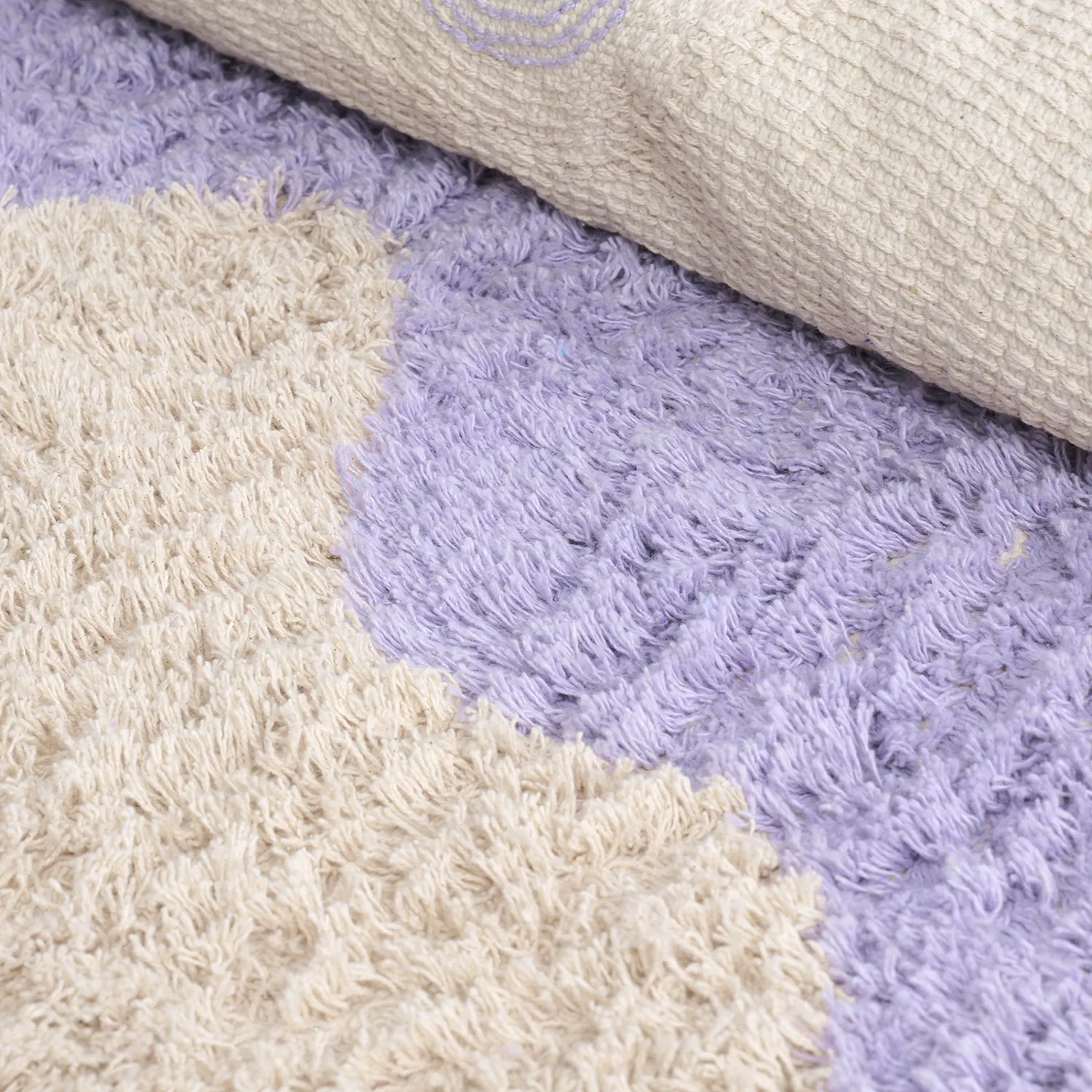 Rond vloerkleed - Amira Natural Cotton Shaggy (paars/beige)