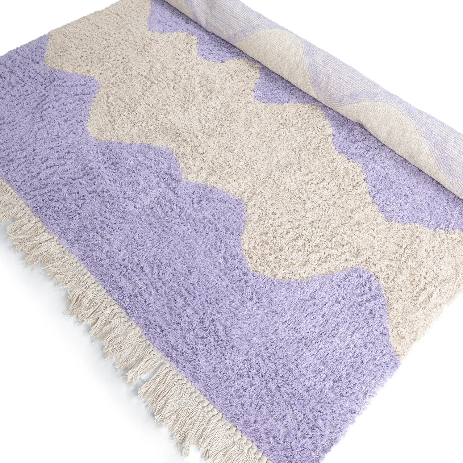Hoogpolig vloerkleed - Amira Natural Cotton Shaggy (paars/beige)